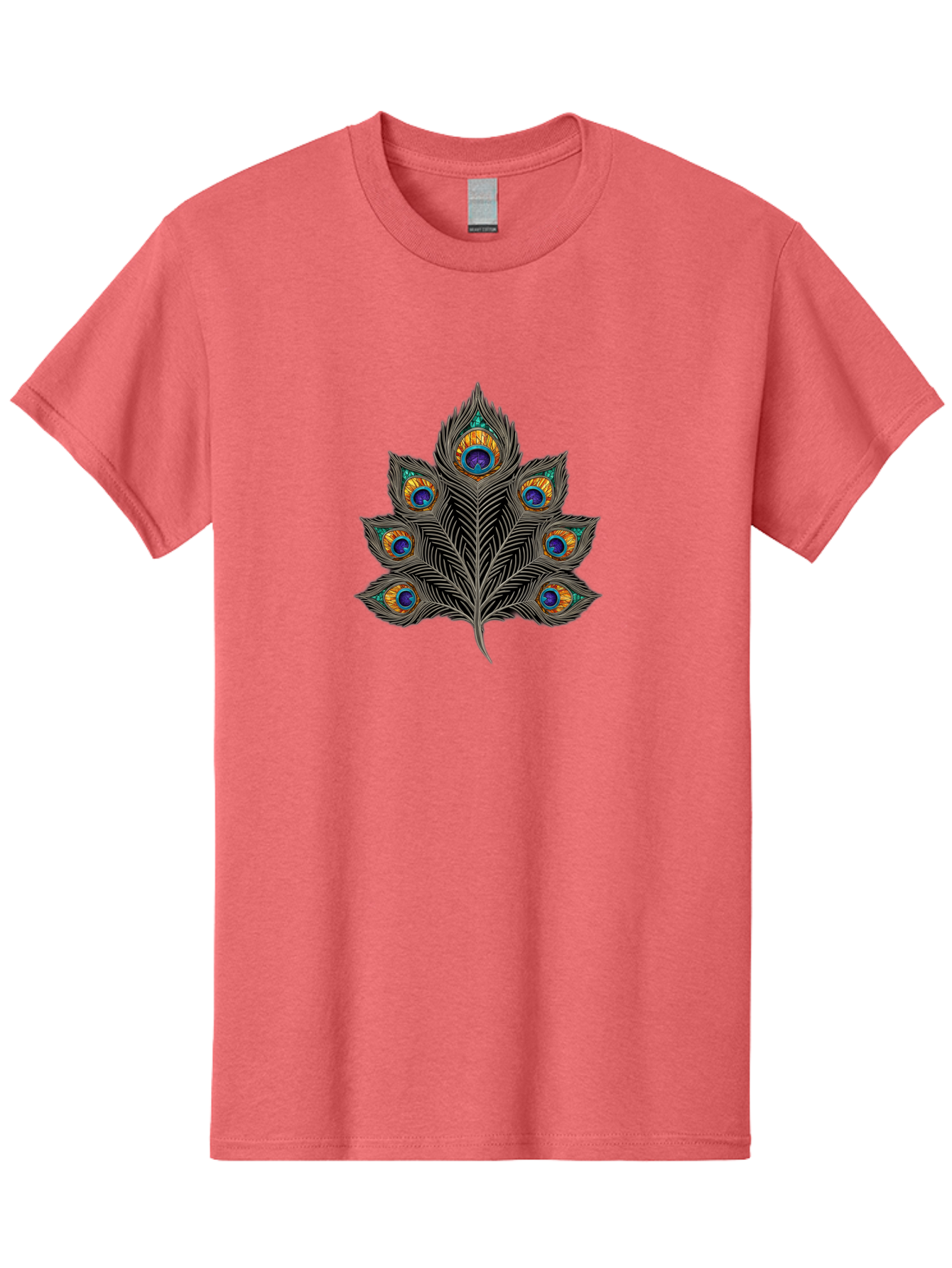 Peacock-Feather-11 Men'S Graphic Tee, 100% Cotton, Comfortable Casual Summer Wear, Machine Washable, Vibrant Peacock Feather, Colorful Plumage, Blue And Orange Eyespots, Intricate Details, Ornate Pattern, Majestic Bird, Symbolic Feather, Bab109