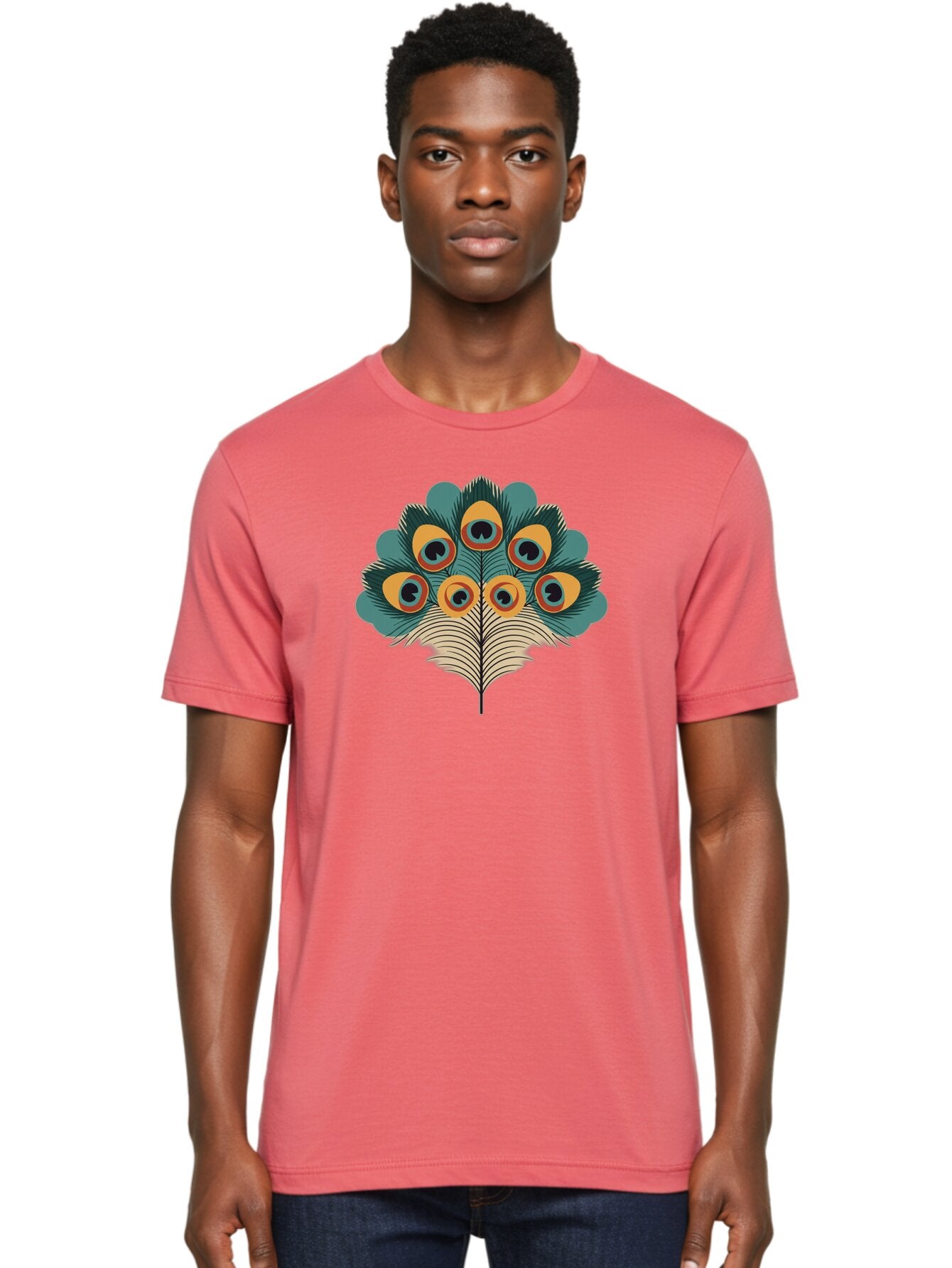 Peacock-Feather-2 Men'S Graphic Tee, 100% Cotton, Comfortable Casual Summer Wear, Machine Washable, Peacock Feather, Colorful Plumage, Vibrant Colors, Eye-Catching Design, Ornate Patterns, Exotic Beauty, Symbolic Imagery, Decorative Art Bab110 28