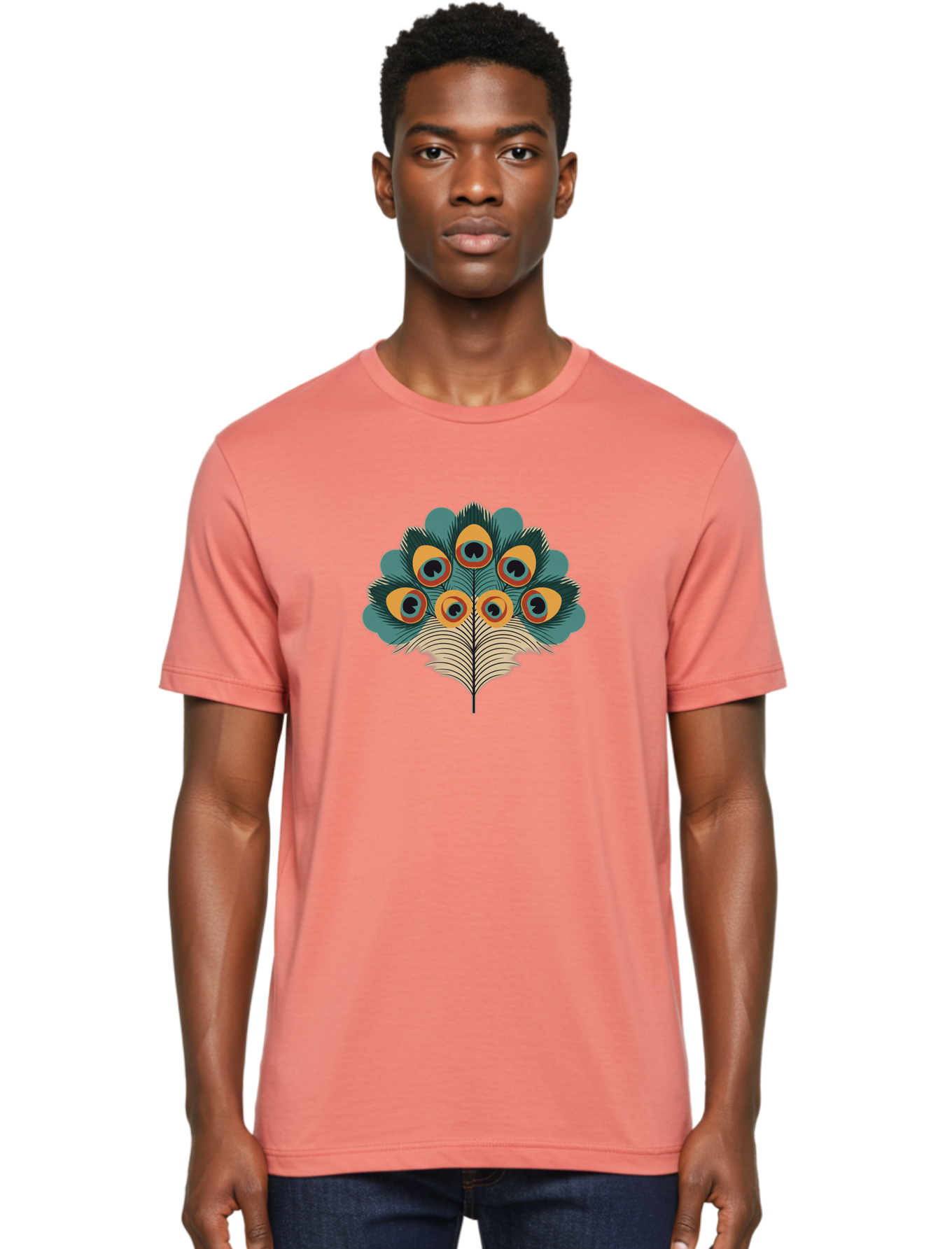 Peacock-Feather-2 Men'S Graphic Tee, 100% Cotton, Comfortable Casual Summer Wear, Machine Washable, Peacock Feather, Colorful Plumage, Vibrant Colors, Eye-Catching Design, Ornate Patterns, Exotic Beauty, Symbolic Imagery, Decorative Art Bab110
