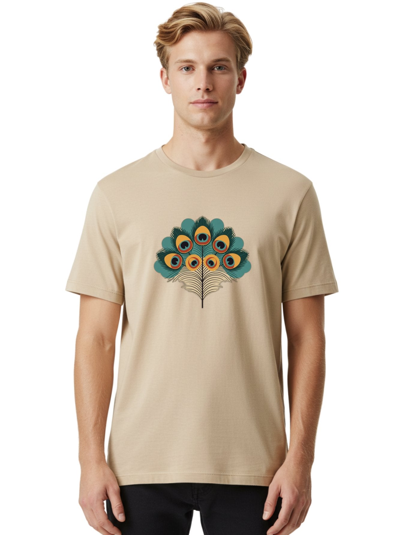 Peacock-Feather-2 Men'S Graphic Tee, 100% Cotton, Comfortable Casual Summer Wear, Machine Washable, Peacock Feather, Colorful Plumage, Vibrant Colors, Eye-Catching Design, Ornate Patterns, Exotic Beauty, Symbolic Imagery, Decorative Art Bab110 19