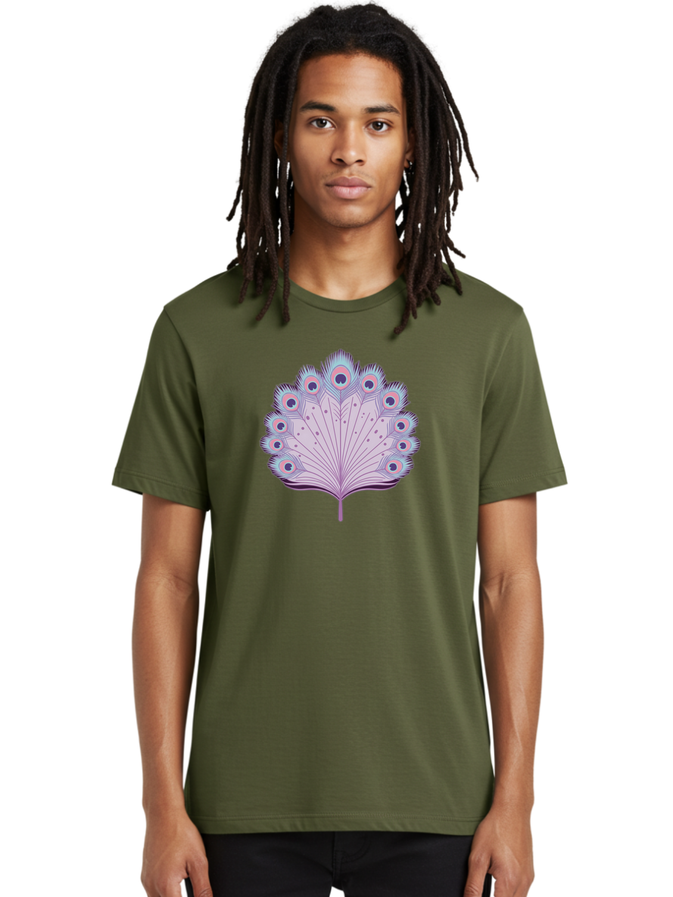 Peacock-Feather-4 Men'S Graphic Tee, 100% Cotton, Comfortable Casual Summer Wear, Machine Washable, Peacock Feather, Pastel Colors, Vibrant Feathers, Colorful Plumage, Nature-Inspired Art, Whimsical Design, Decorative Motif, Symbolic Imagery, Bab112 18