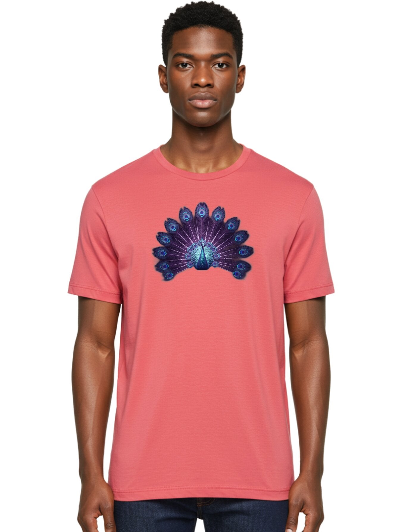 Peacock-Feather-5 Men'S Graphic Tee, 100% Cotton, Comfortable Casual Summer Wear, Machine Washable, Peacock, Tail Feathers, Vibrant Colors, Blue And Purple Hues, Eye-Catching Display, Natural Beauty, Majestic Plumage, Intricate Patterns, Bab113 16