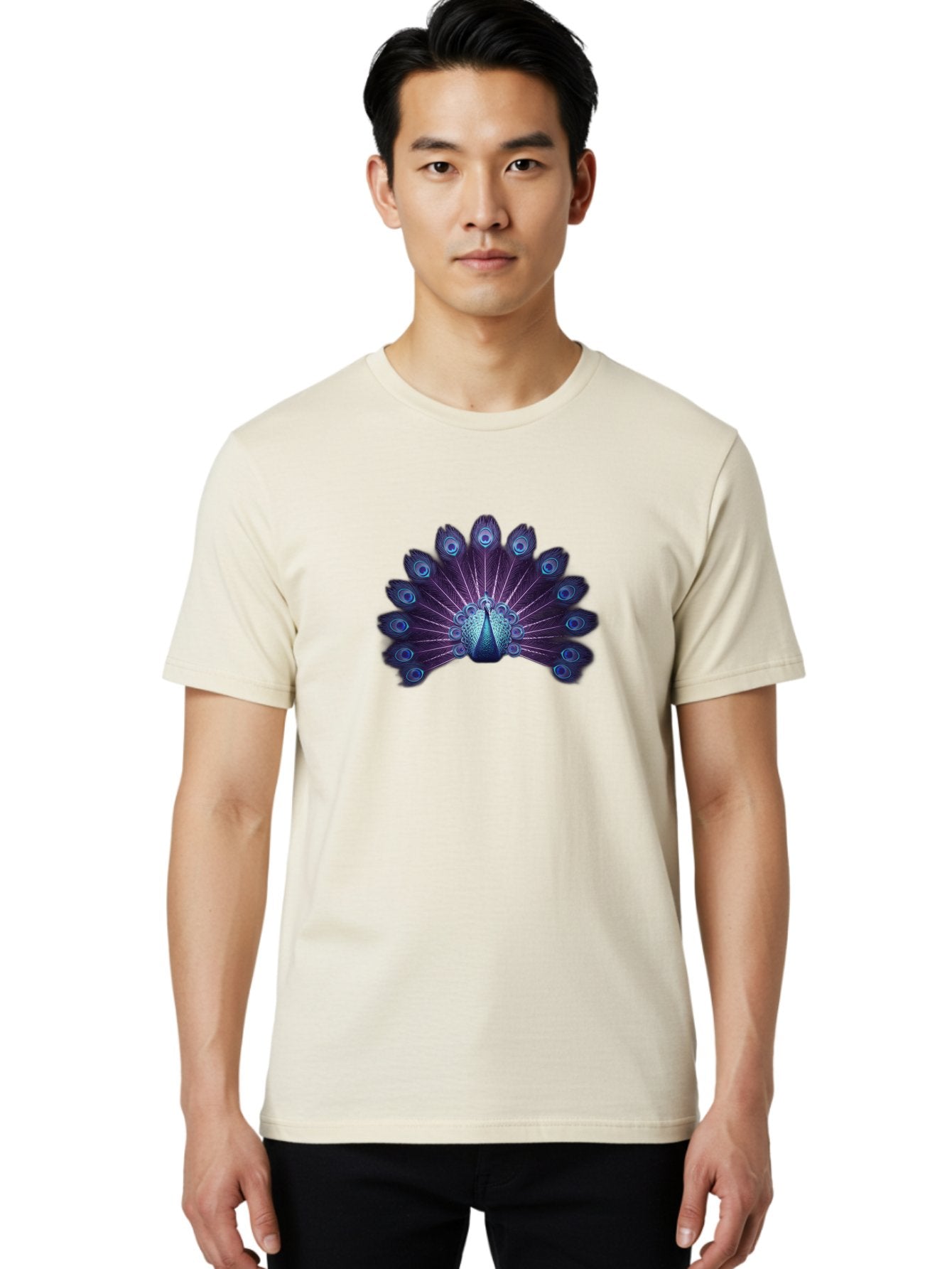 Peacock-Feather-5 Men'S Graphic Tee, 100% Cotton, Comfortable Casual Summer Wear, Machine Washable, Peacock, Tail Feathers, Vibrant Colors, Blue And Purple Hues, Eye-Catching Display, Natural Beauty, Majestic Plumage, Intricate Patterns, Bab113 29