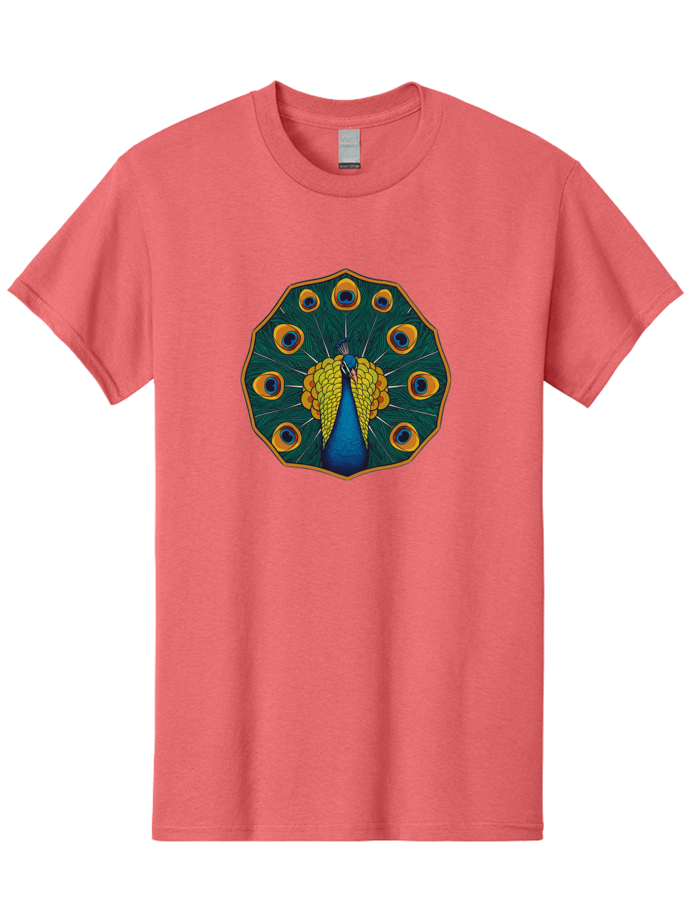 Peacock-Feather-6 Men'S Graphic Tee, 100% Cotton, Comfortable Casual Summer Wear, Machine Washable, Peacock Feather, Blue And Yellow Plumage, Vibrant Colors, Eye-Catching Pattern, Circular Design, Nature-Inspired Art, Bird Motif, Bab114