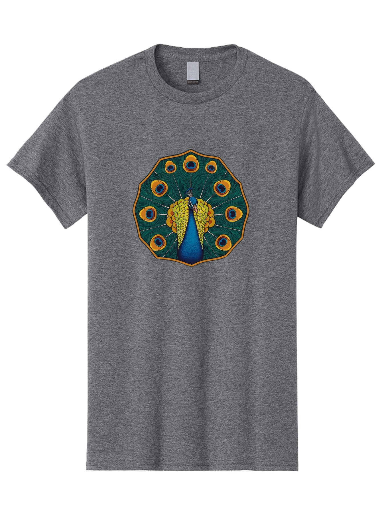 Peacock-Feather-6 Men'S Graphic Tee, 100% Cotton, Comfortable Casual Summer Wear, Machine Washable, Peacock Feather, Blue And Yellow Plumage, Vibrant Colors, Eye-Catching Pattern, Circular Design, Nature-Inspired Art, Bird Motif, Bab114 4