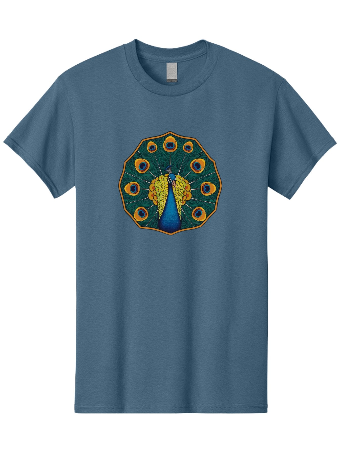 Peacock-Feather-6 Men'S Graphic Tee, 100% Cotton, Comfortable Casual Summer Wear, Machine Washable, Peacock Feather, Blue And Yellow Plumage, Vibrant Colors, Eye-Catching Pattern, Circular Design, Nature-Inspired Art, Bird Motif, Bab114 13