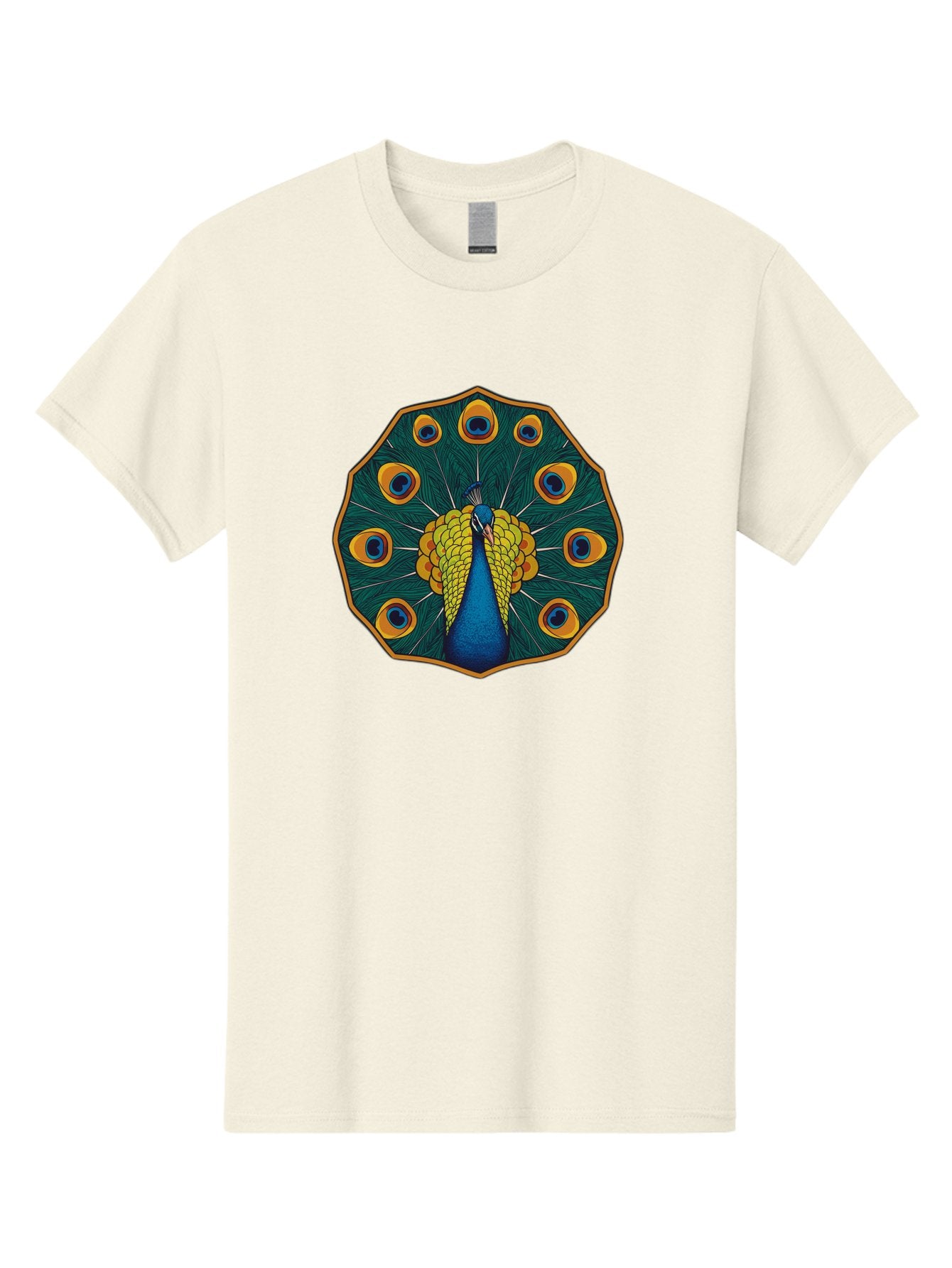 Peacock-Feather-6 Men'S Graphic Tee, 100% Cotton, Comfortable Casual Summer Wear, Machine Washable, Peacock Feather, Blue And Yellow Plumage, Vibrant Colors, Eye-Catching Pattern, Circular Design, Nature-Inspired Art, Bird Motif, Bab114