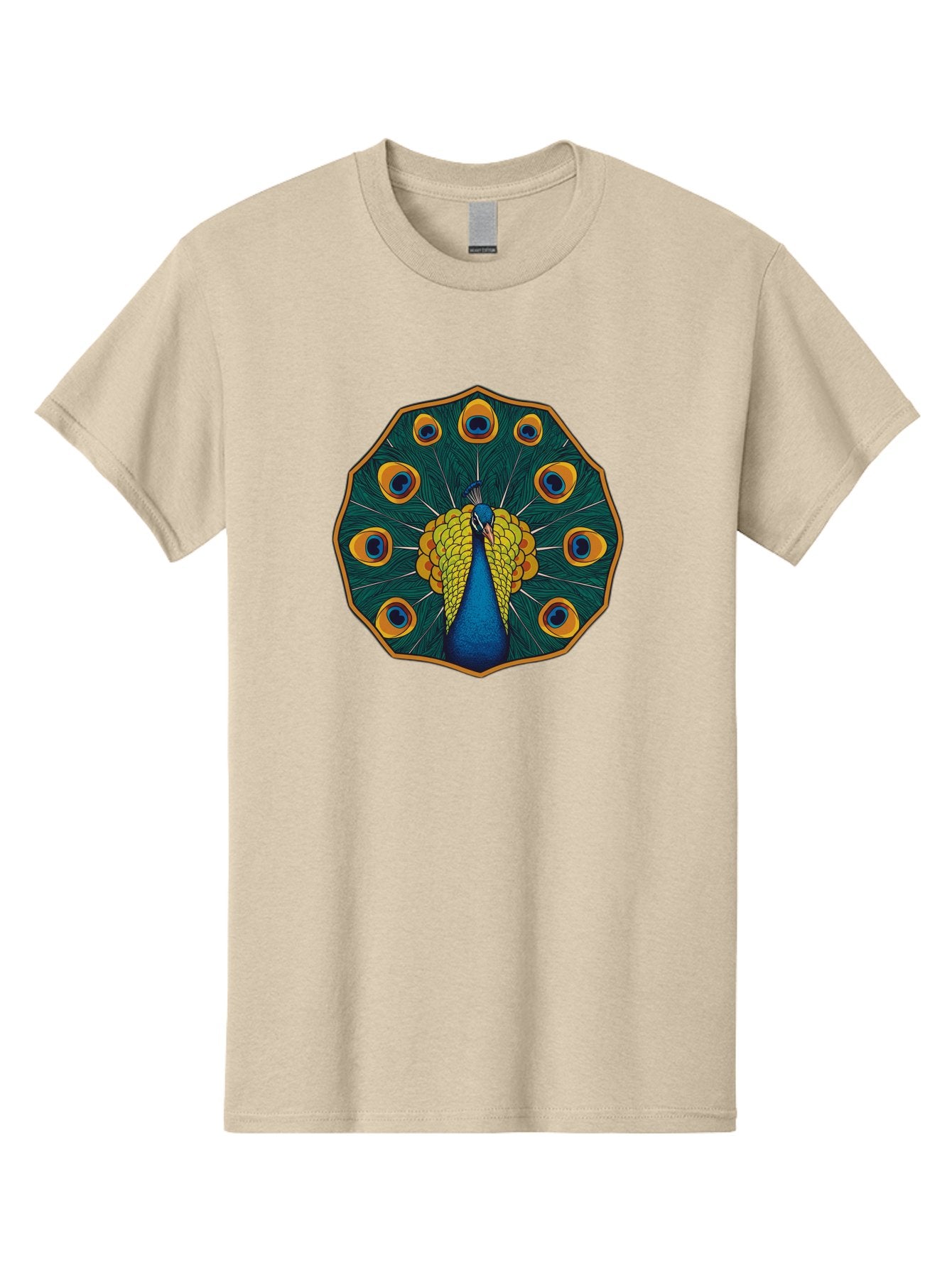 Peacock-Feather-6 Men'S Graphic Tee, 100% Cotton, Comfortable Casual Summer Wear, Machine Washable, Peacock Feather, Blue And Yellow Plumage, Vibrant Colors, Eye-Catching Pattern, Circular Design, Nature-Inspired Art, Bird Motif, Bab114 6