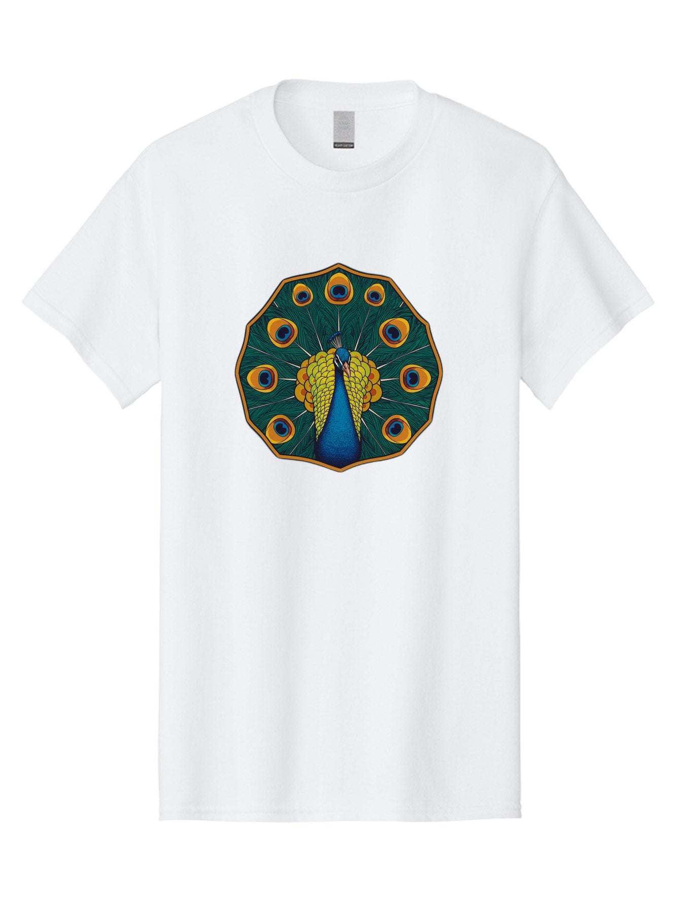 Peacock-Feather-6 Men'S Graphic Tee, 100% Cotton, Comfortable Casual Summer Wear, Machine Washable, Peacock Feather, Blue And Yellow Plumage, Vibrant Colors, Eye-Catching Pattern, Circular Design, Nature-Inspired Art, Bird Motif, Bab114