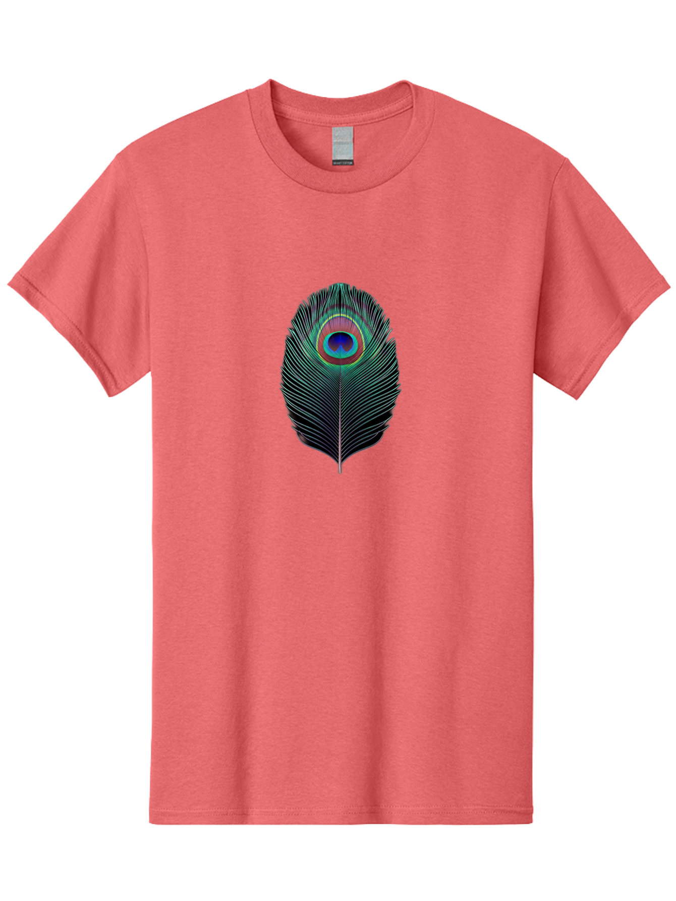 Peacock-Feather-7 Men'S Graphic Tee, 100% Cotton, Comfortable Casual Summer Wear, Machine Washable, Peacock Feather, Vibrant Colors, Blue, Red, And Turquoise Eye, Black And White Stripes, Majestic Plumage, Exotic Bird, Colorful Pattern, Bab115