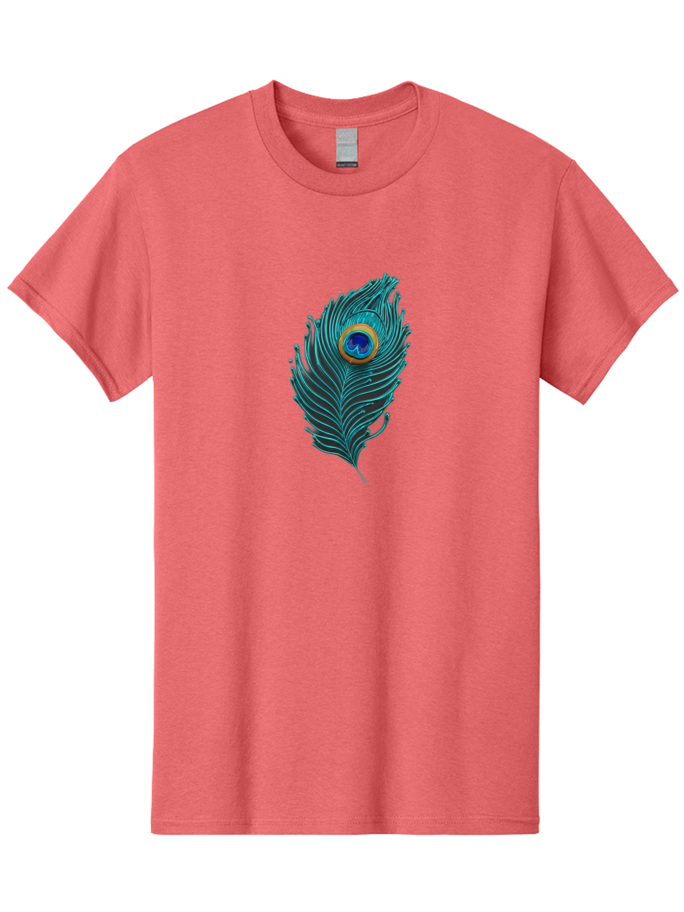 Peacock-Feather-8 Men'S Graphic Tee, 100% Cotton, Comfortable Casual Summer Wear, Machine Washable, Peacock Feather, Vibrant Colors, Teal, Blue, Orange, Elegant Design, Intricate Patterns, Luxurious Feel, Eye-Catching Detail, Stunning Visuals, Bab116