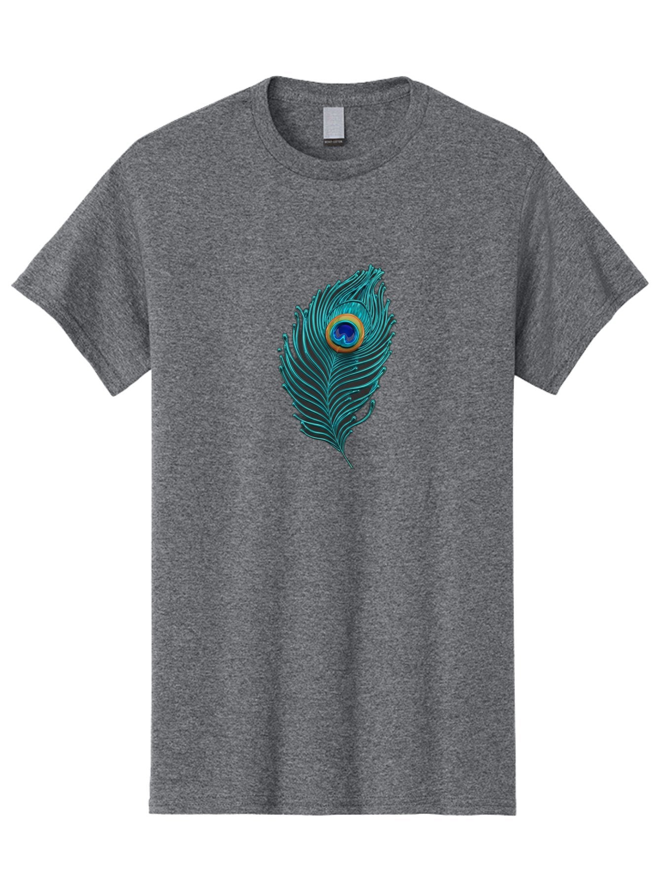 Peacock-Feather-8 Men'S Graphic Tee, 100% Cotton, Comfortable Casual Summer Wear, Machine Washable, Peacock Feather, Vibrant Colors, Teal, Blue, Orange, Elegant Design, Intricate Patterns, Luxurious Feel, Eye-Catching Detail, Stunning Visuals, Bab116 4
