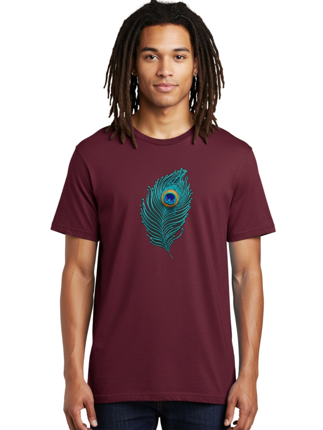 Peacock-Feather-8 Men'S Graphic Tee, 100% Cotton, Comfortable Casual Summer Wear, Machine Washable, Peacock Feather, Vibrant Colors, Teal, Blue, Orange, Elegant Design, Intricate Patterns, Luxurious Feel, Eye-Catching Detail, Stunning Visuals, Bab116 20