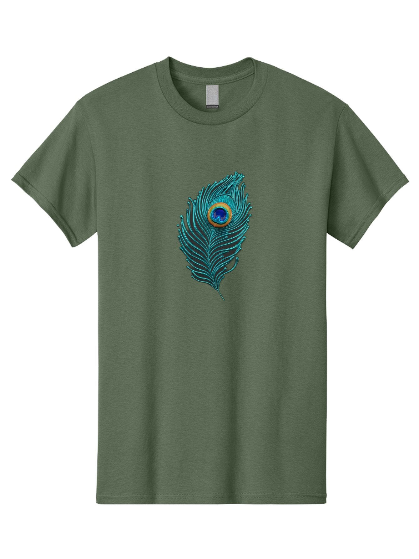 Peacock-Feather-8 Men'S Graphic Tee, 100% Cotton, Comfortable Casual Summer Wear, Machine Washable, Peacock Feather, Vibrant Colors, Teal, Blue, Orange, Elegant Design, Intricate Patterns, Luxurious Feel, Eye-Catching Detail, Stunning Visuals, Bab116 7