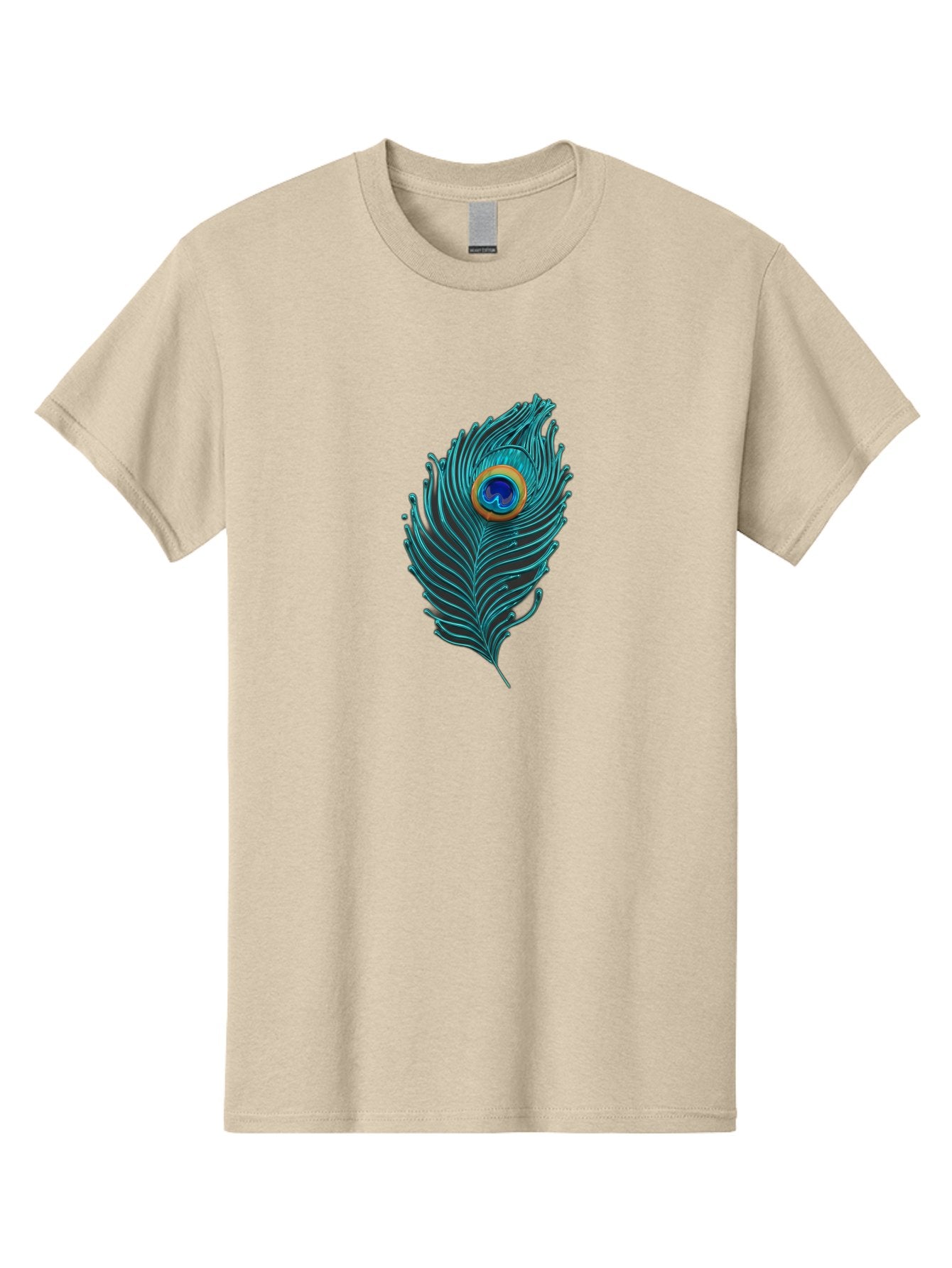 Peacock-Feather-8 Men'S Graphic Tee, 100% Cotton, Comfortable Casual Summer Wear, Machine Washable, Peacock Feather, Vibrant Colors, Teal, Blue, Orange, Elegant Design, Intricate Patterns, Luxurious Feel, Eye-Catching Detail, Stunning Visuals, Bab116 8