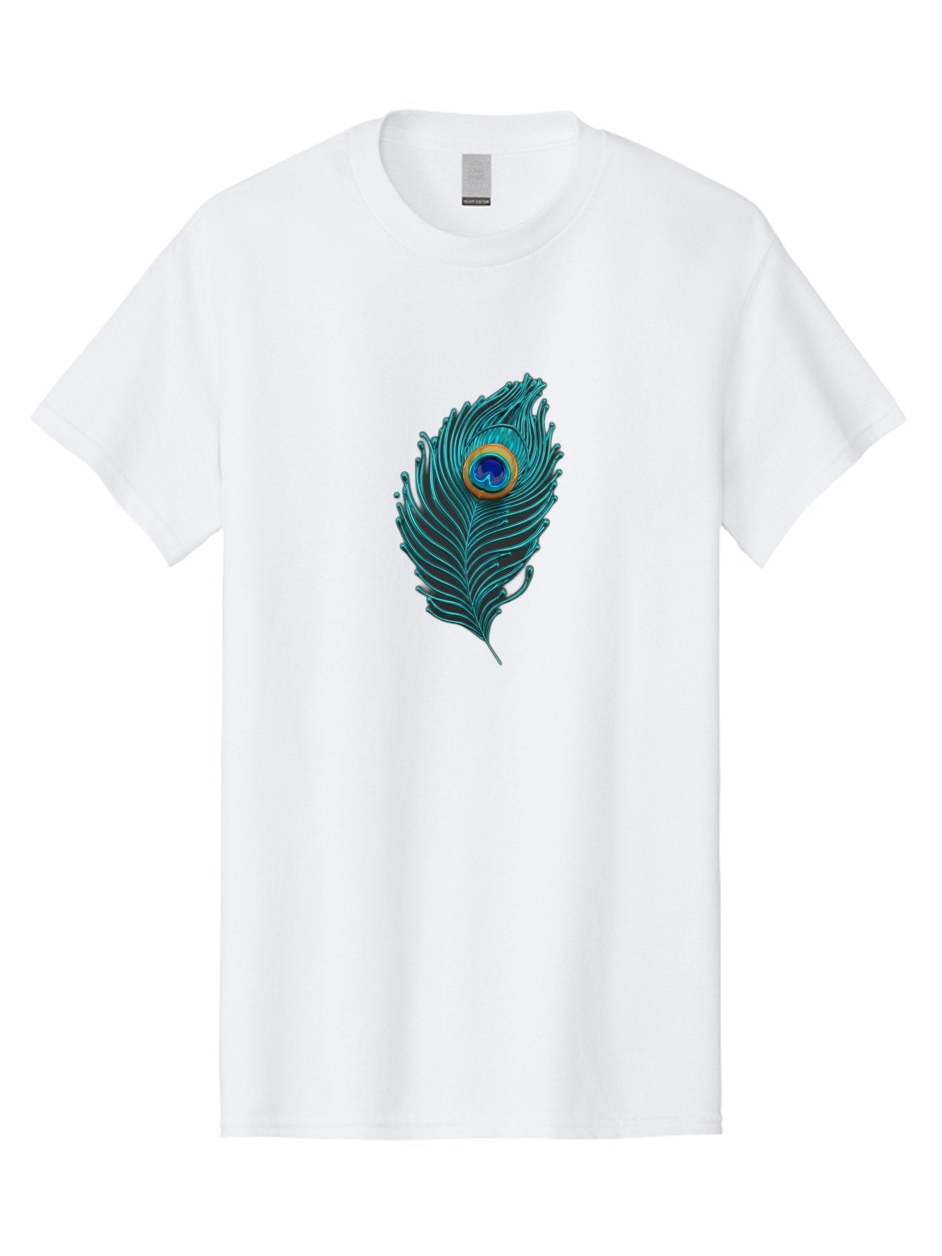 Peacock-Feather-8 Men'S Graphic Tee, 100% Cotton, Comfortable Casual Summer Wear, Machine Washable, Peacock Feather, Vibrant Colors, Teal, Blue, Orange, Elegant Design, Intricate Patterns, Luxurious Feel, Eye-Catching Detail, Stunning Visuals, Bab116