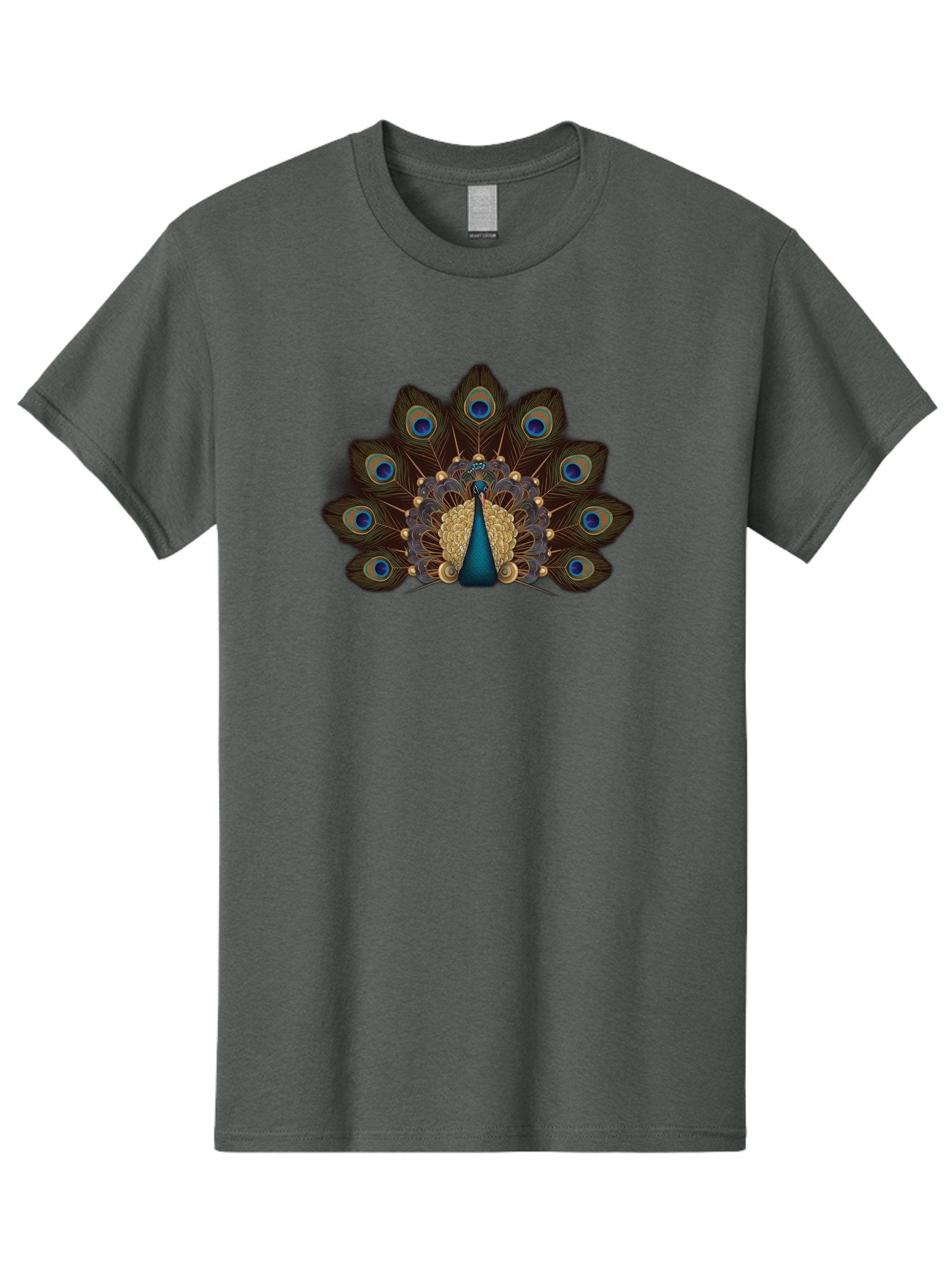 Peacock-Feather-Display Men'S Graphic Tee, 100% Cotton, Comfortable Casual Summer Wear, Machine Washable, Peacock, Bird, Feathers, Blue Eyes, Golden Plumage, Royal Bird, Majestic Creature, Intricate Details, Vibrant Colors, Exotic Beauty Bab118 9