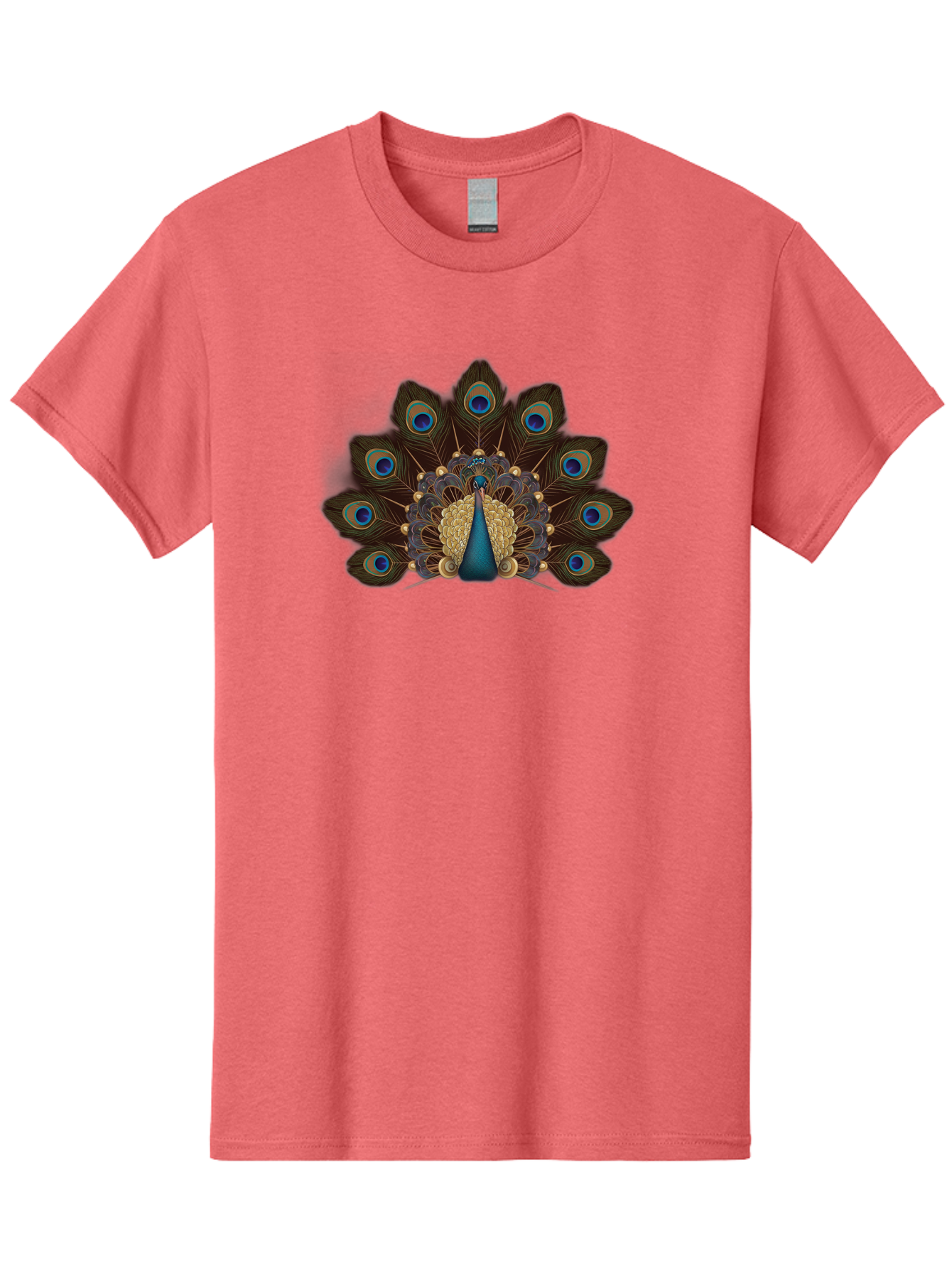 Peacock-Feather-Display Men'S Graphic Tee, 100% Cotton, Comfortable Casual Summer Wear, Machine Washable, Peacock, Bird, Feathers, Blue Eyes, Golden Plumage, Royal Bird, Majestic Creature, Intricate Details, Vibrant Colors, Exotic Beauty Bab118