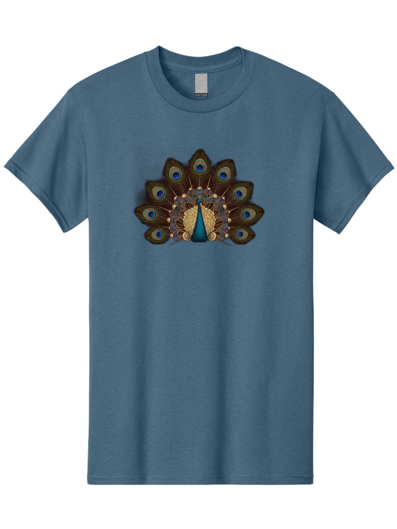 Peacock-Feather-Display Men'S Graphic Tee, 100% Cotton, Comfortable Casual Summer Wear, Machine Washable, Peacock, Bird, Feathers, Blue Eyes, Golden Plumage, Royal Bird, Majestic Creature, Intricate Details, Vibrant Colors, Exotic Beauty Bab118
