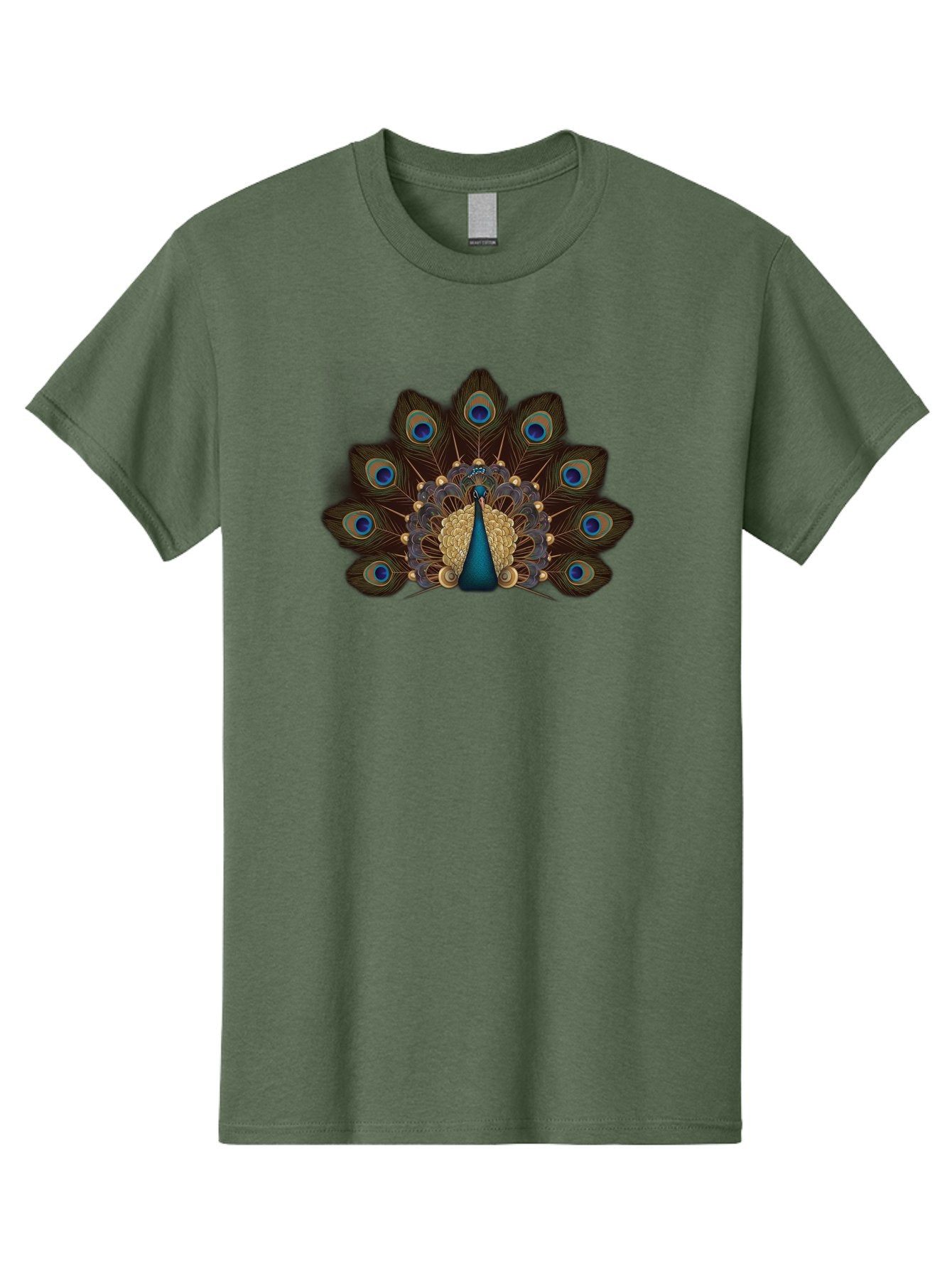 Peacock-Feather-Display Men'S Graphic Tee, 100% Cotton, Comfortable Casual Summer Wear, Machine Washable, Peacock, Bird, Feathers, Blue Eyes, Golden Plumage, Royal Bird, Majestic Creature, Intricate Details, Vibrant Colors, Exotic Beauty Bab118 4