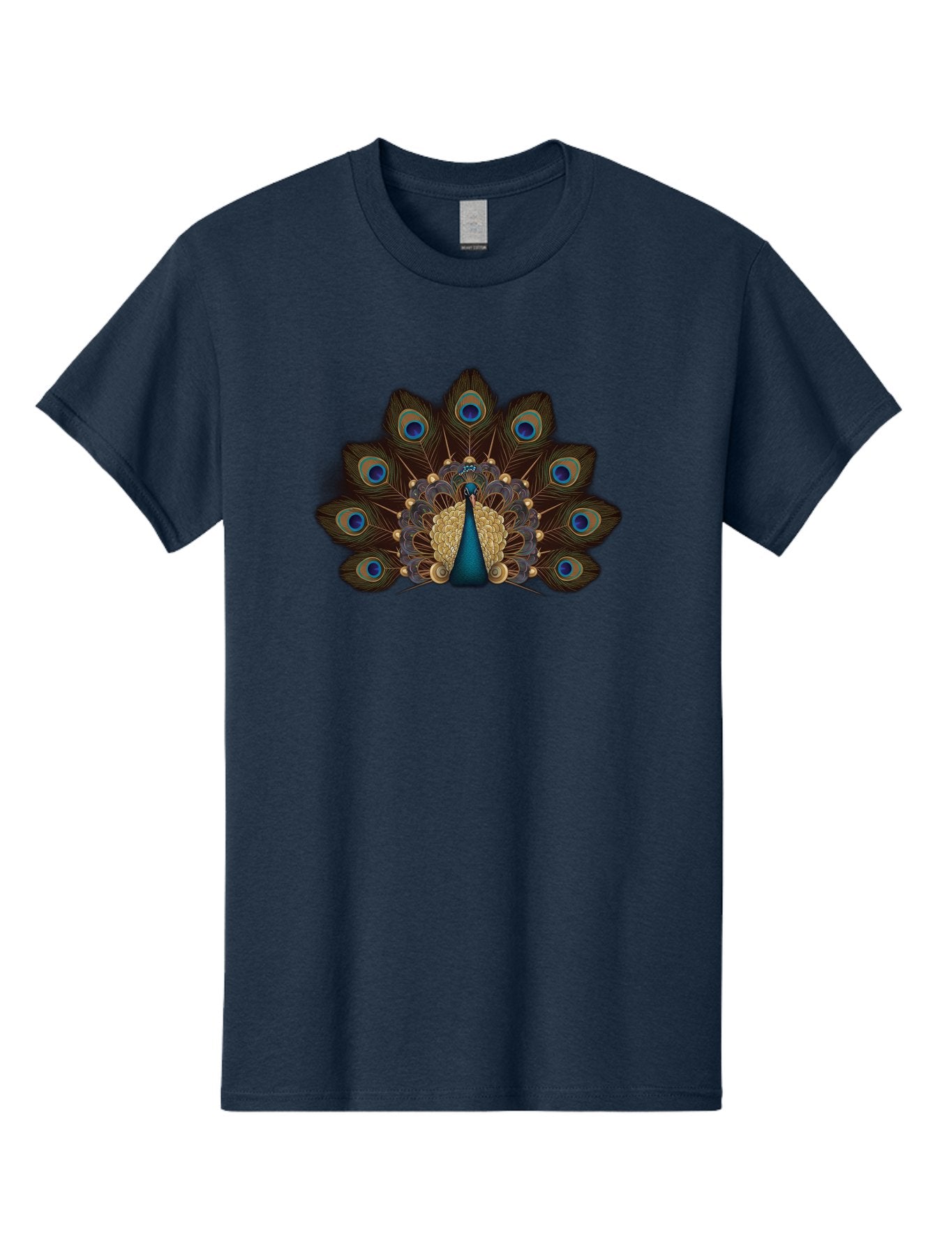 Peacock-Feather-Display Men'S Graphic Tee, 100% Cotton, Comfortable Casual Summer Wear, Machine Washable, Peacock, Bird, Feathers, Blue Eyes, Golden Plumage, Royal Bird, Majestic Creature, Intricate Details, Vibrant Colors, Exotic Beauty Bab118 12