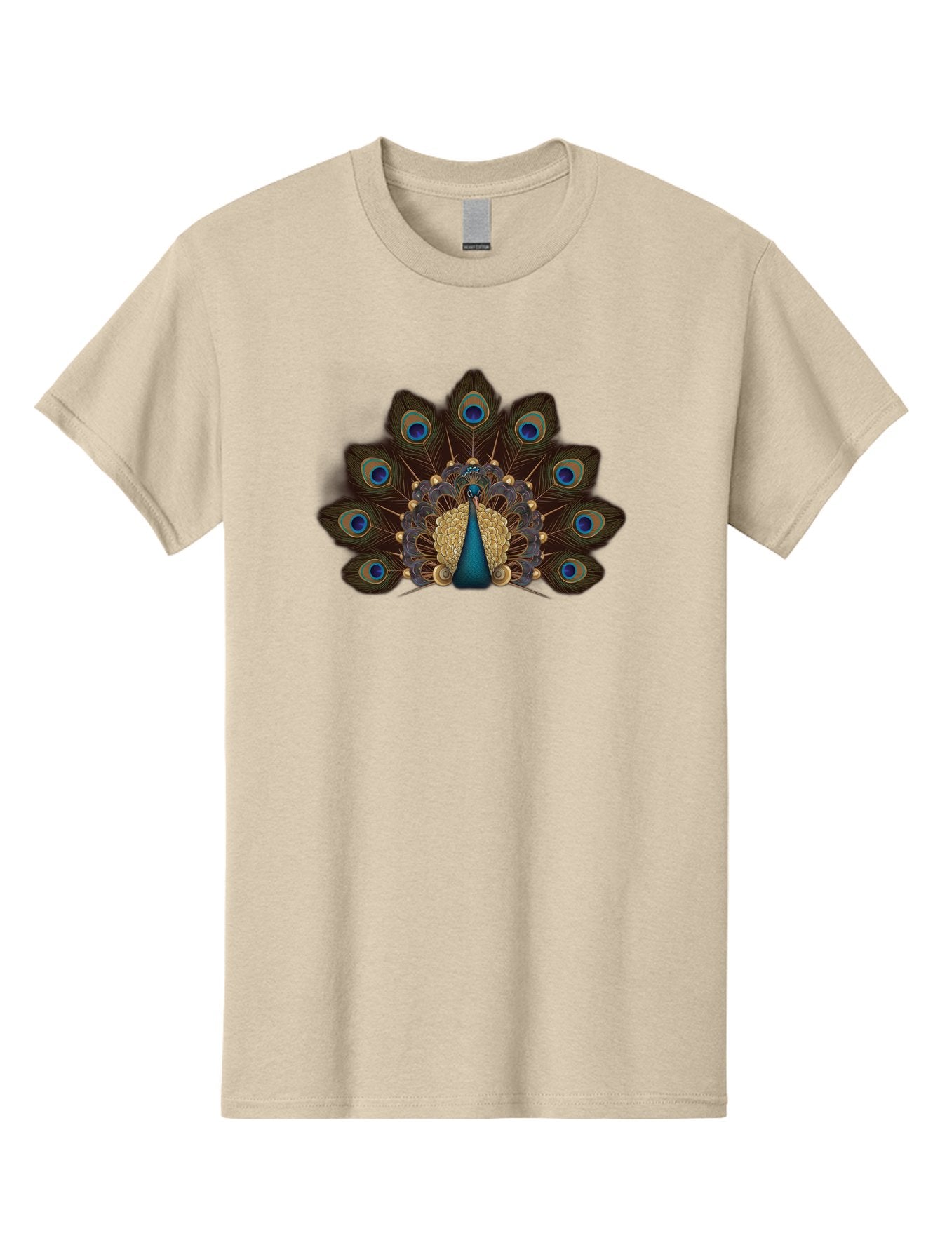 Peacock-Feather-Display Men'S Graphic Tee, 100% Cotton, Comfortable Casual Summer Wear, Machine Washable, Peacock, Bird, Feathers, Blue Eyes, Golden Plumage, Royal Bird, Majestic Creature, Intricate Details, Vibrant Colors, Exotic Beauty Bab118 7