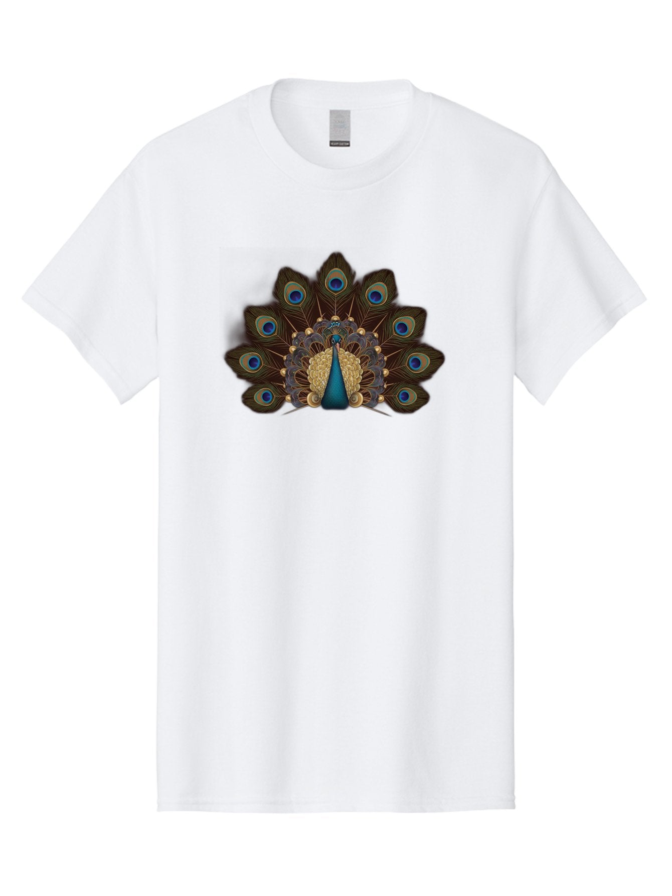 Peacock-Feather-Display Men'S Graphic Tee, 100% Cotton, Comfortable Casual Summer Wear, Machine Washable, Peacock, Bird, Feathers, Blue Eyes, Golden Plumage, Royal Bird, Majestic Creature, Intricate Details, Vibrant Colors, Exotic Beauty Bab118 15