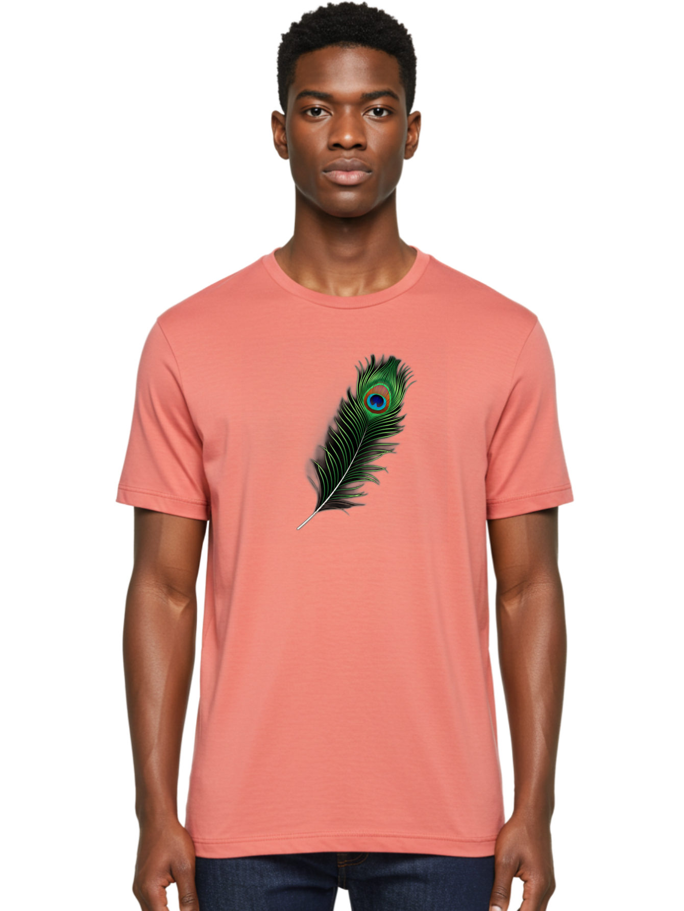 Peacock-Feather Men'S Graphic Tee, 100% Cotton, Comfortable Casual Summer Wear, Machine Washable, Peacock Feather, Bird Feather, Colorful Plumage, Vibrant Colors, Intricate Patterns, Natural Beauty, Symbolic Meaning, Ornamental Decoration, Bab119