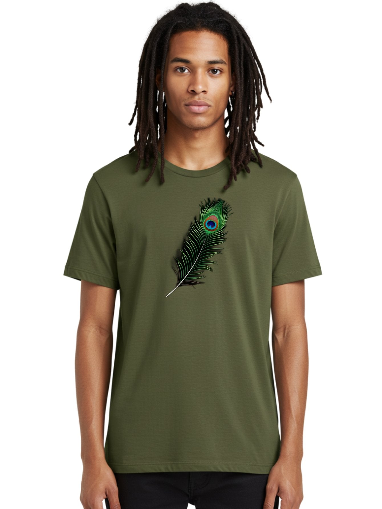 Peacock-Feather Men'S Graphic Tee, 100% Cotton, Comfortable Casual Summer Wear, Machine Washable, Peacock Feather, Bird Feather, Colorful Plumage, Vibrant Colors, Intricate Patterns, Natural Beauty, Symbolic Meaning, Ornamental Decoration, Bab119 26