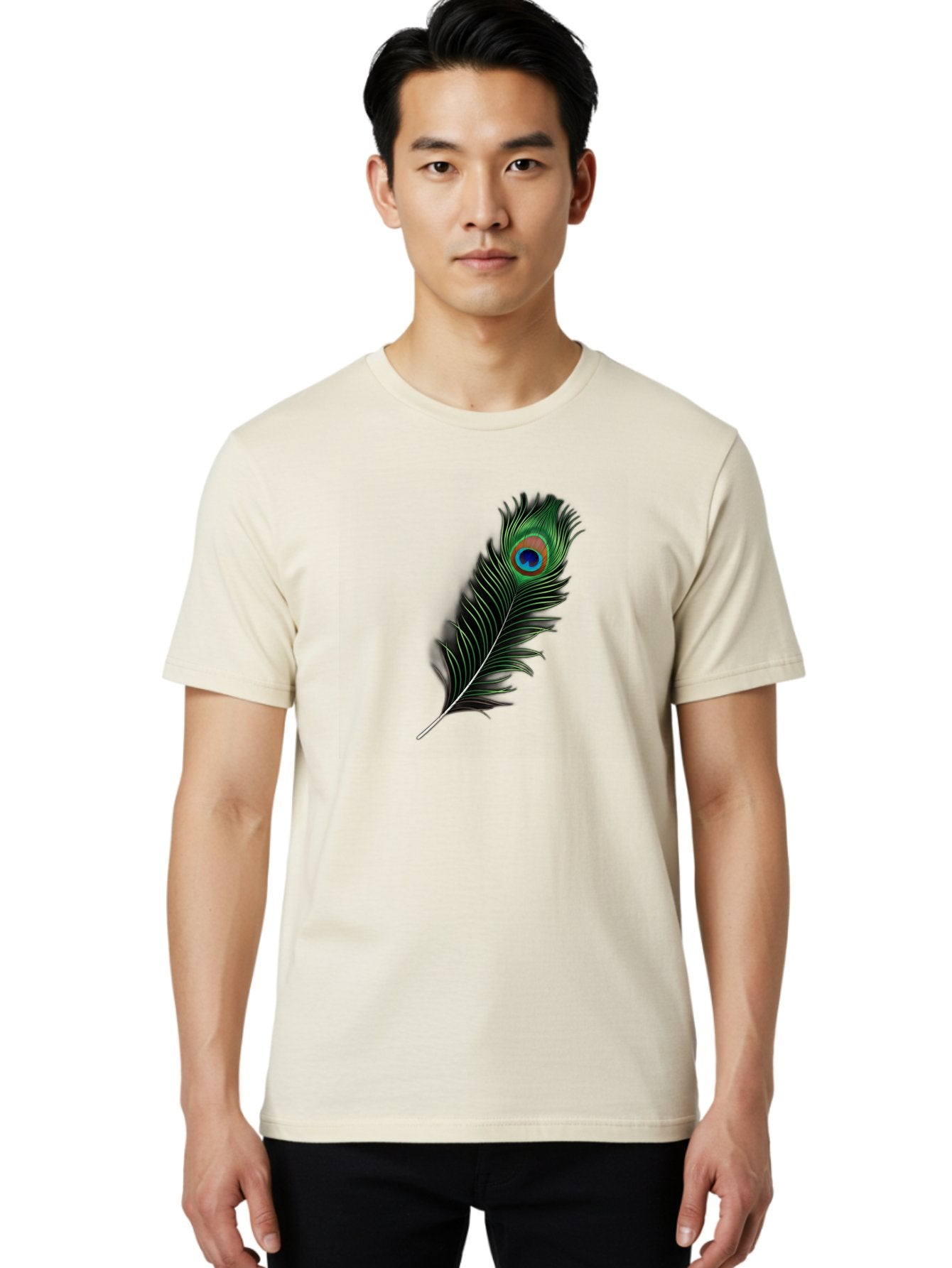 Peacock-Feather Men'S Graphic Tee, 100% Cotton, Comfortable Casual Summer Wear, Machine Washable, Peacock Feather, Bird Feather, Colorful Plumage, Vibrant Colors, Intricate Patterns, Natural Beauty, Symbolic Meaning, Ornamental Decoration, Bab119 17