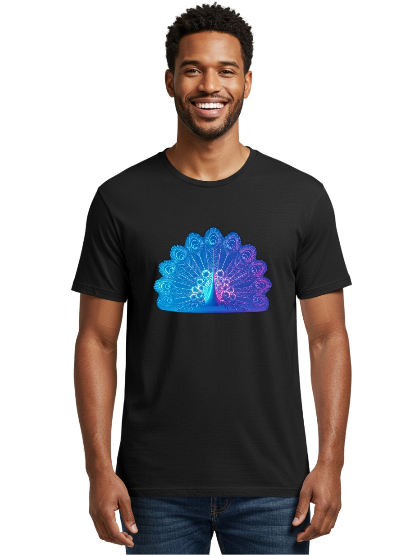 Peacock-Feathers-1 Men'S Graphic Tee, 100% Cotton, Comfortable Casual Summer Wear, Machine Washable, Peacock Feather, Vibrant Colors, Blue And Purple Hues, Intricate Details, Swirling Patterns, Majestic Display, Exotic Bird, Colorful Plumage, Bab120 24