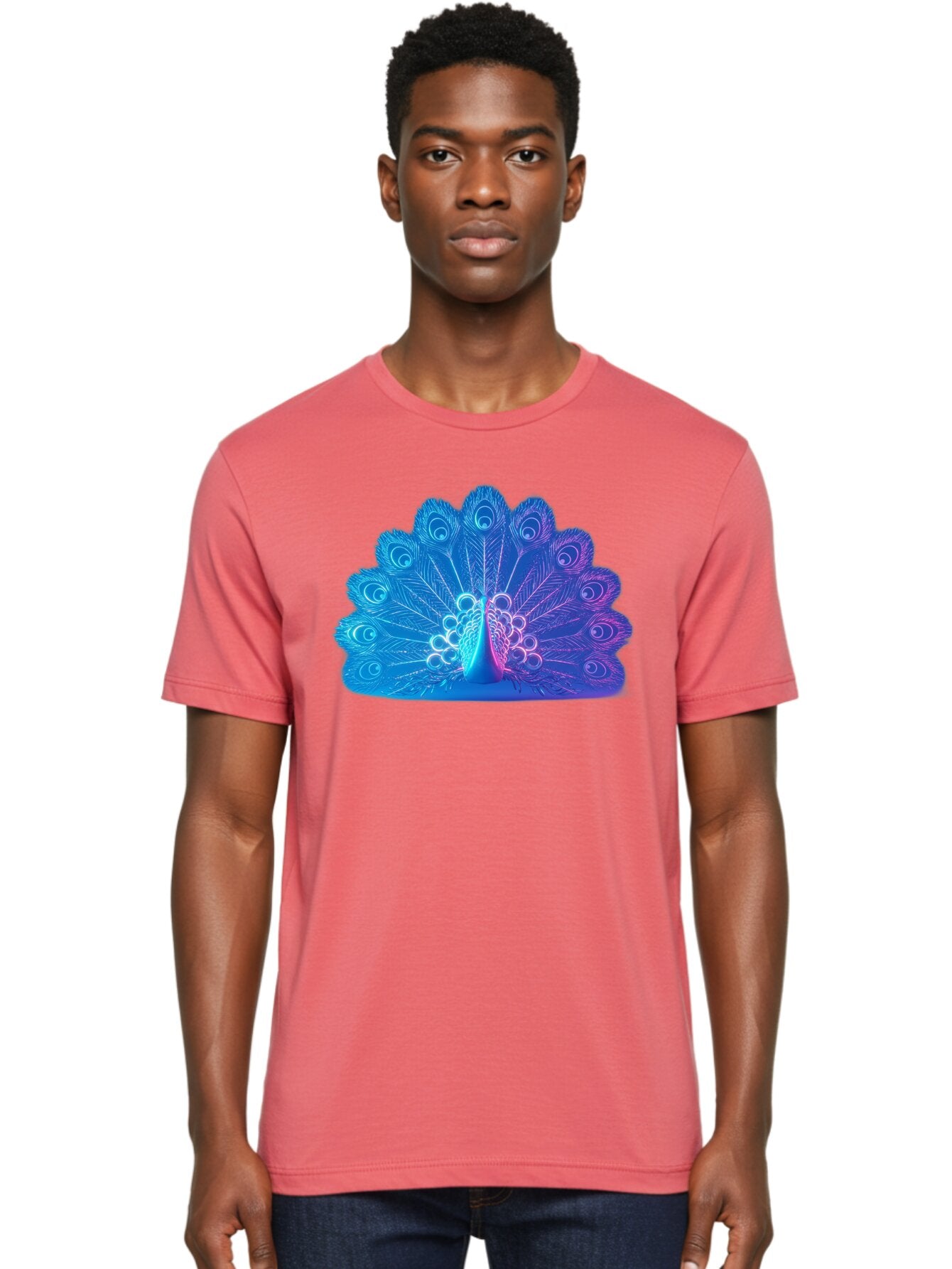 Peacock-Feathers-1 Men'S Graphic Tee, 100% Cotton, Comfortable Casual Summer Wear, Machine Washable, Peacock Feather, Vibrant Colors, Blue And Purple Hues, Intricate Details, Swirling Patterns, Majestic Display, Exotic Bird, Colorful Plumage, Bab120 21
