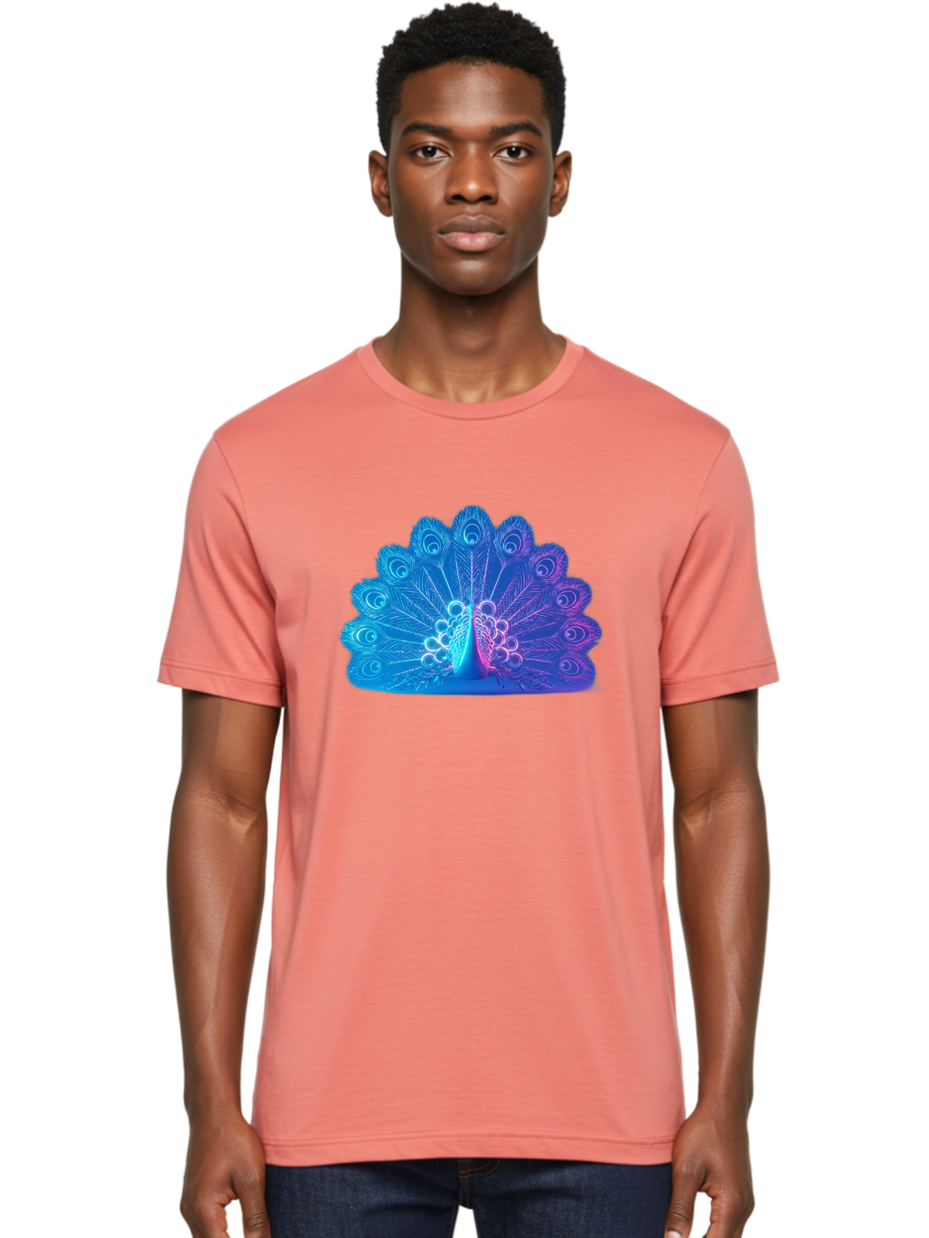 Peacock-Feathers-1 Men'S Graphic Tee, 100% Cotton, Comfortable Casual Summer Wear, Machine Washable, Peacock Feather, Vibrant Colors, Blue And Purple Hues, Intricate Details, Swirling Patterns, Majestic Display, Exotic Bird, Colorful Plumage, Bab120