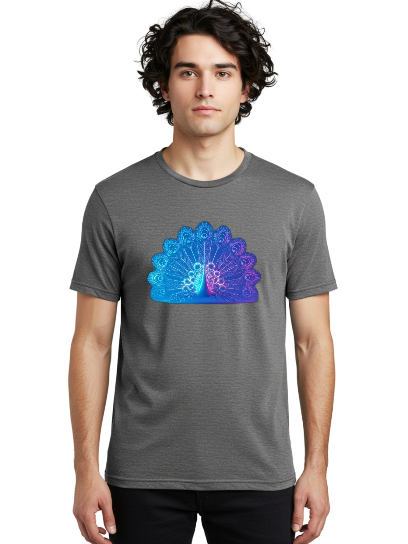 Peacock-Feathers-1 Men'S Graphic Tee, 100% Cotton, Comfortable Casual Summer Wear, Machine Washable, Peacock Feather, Vibrant Colors, Blue And Purple Hues, Intricate Details, Swirling Patterns, Majestic Display, Exotic Bird, Colorful Plumage, Bab120 20