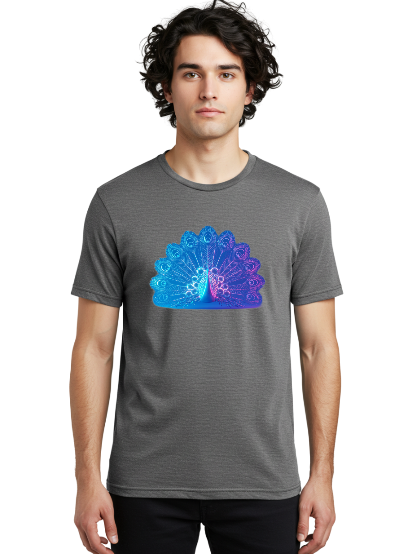 Peacock-Feathers-1 Men'S Graphic Tee, 100% Cotton, Comfortable Casual Summer Wear, Machine Washable, Peacock Feather, Vibrant Colors, Blue And Purple Hues, Intricate Details, Swirling Patterns, Majestic Display, Exotic Bird, Colorful Plumage, Bab120 12