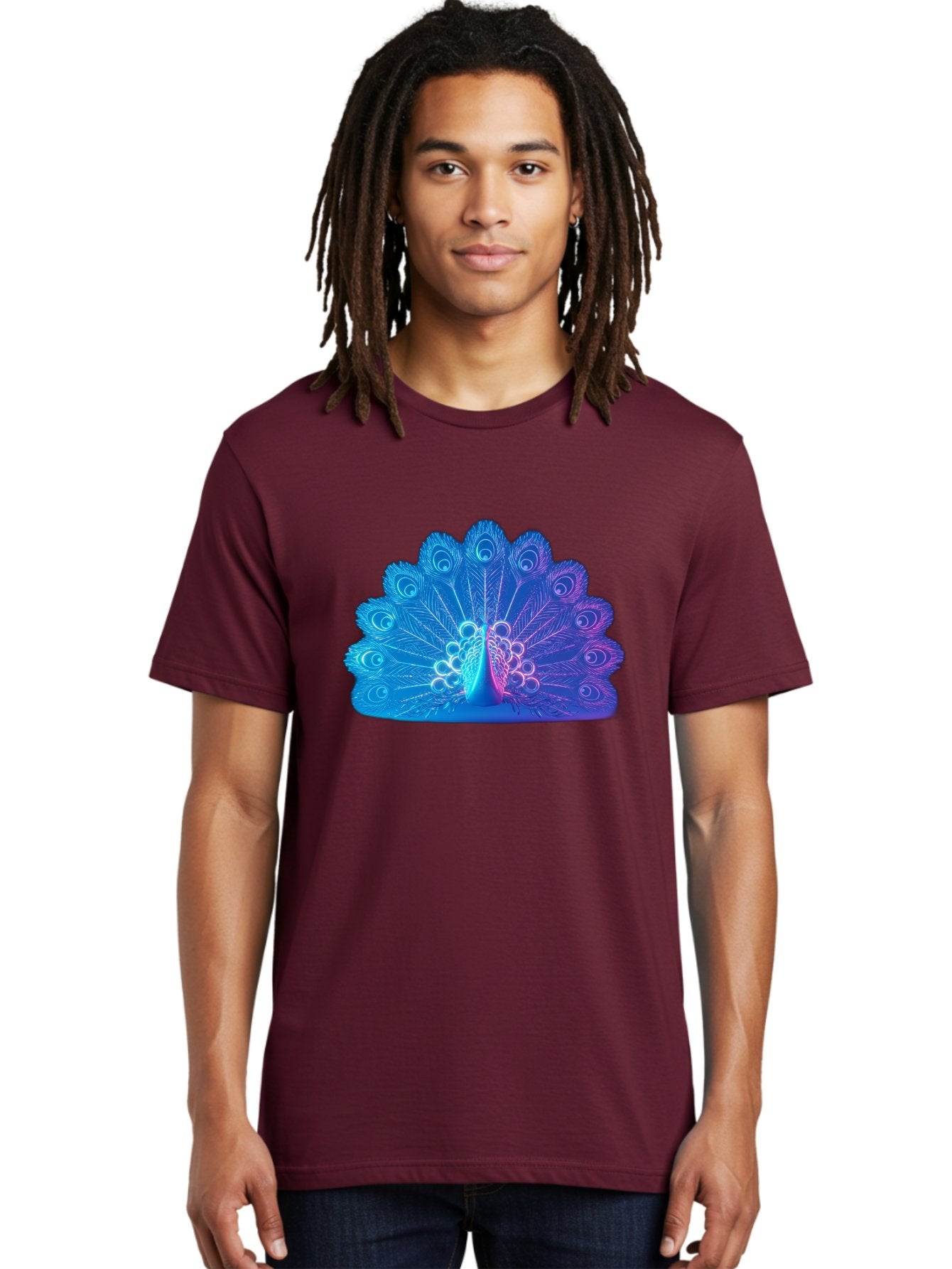 Peacock-Feathers-1 Men'S Graphic Tee, 100% Cotton, Comfortable Casual Summer Wear, Machine Washable, Peacock Feather, Vibrant Colors, Blue And Purple Hues, Intricate Details, Swirling Patterns, Majestic Display, Exotic Bird, Colorful Plumage, Bab120 17