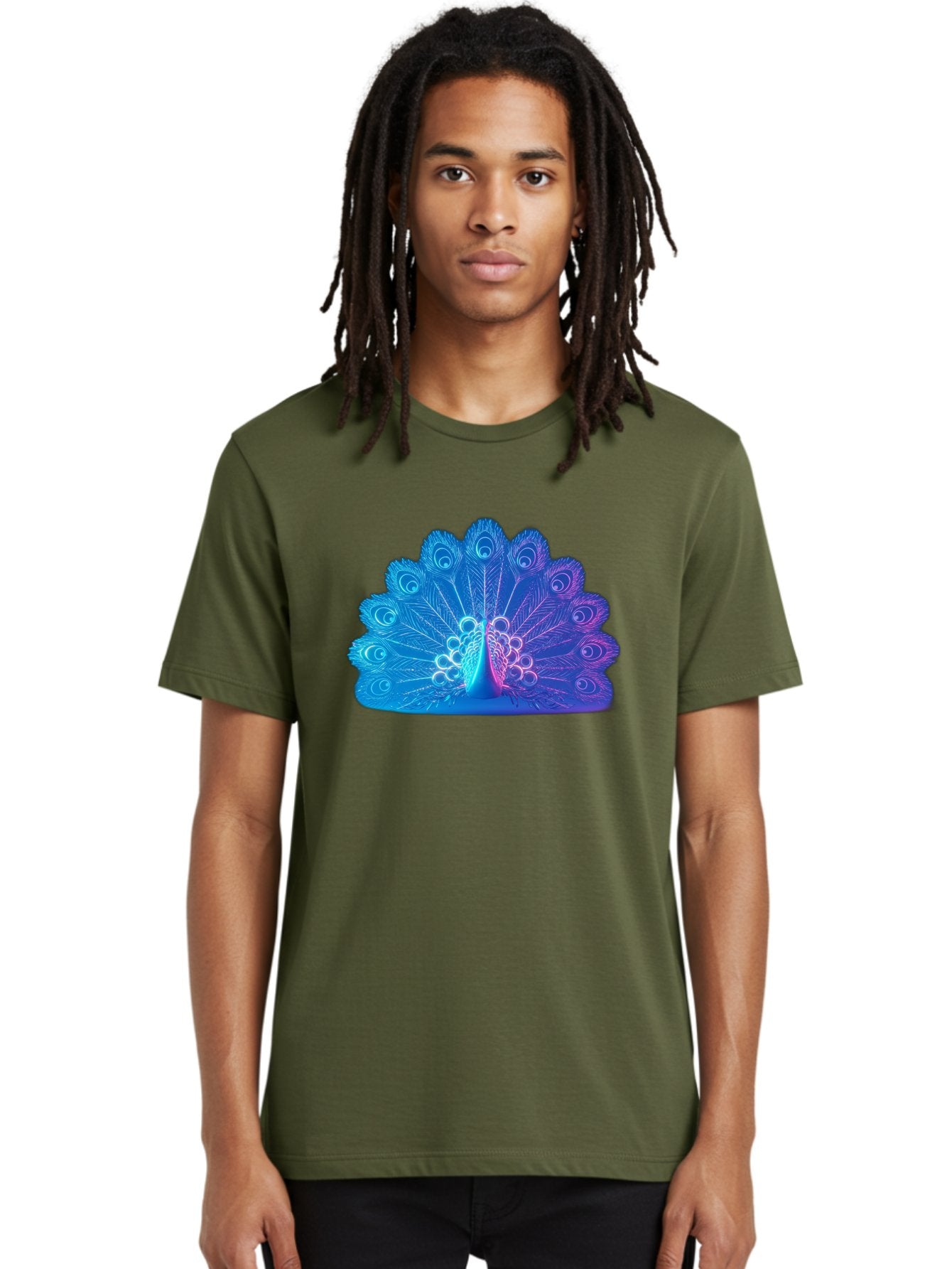 Peacock-Feathers-1 Men'S Graphic Tee, 100% Cotton, Comfortable Casual Summer Wear, Machine Washable, Peacock Feather, Vibrant Colors, Blue And Purple Hues, Intricate Details, Swirling Patterns, Majestic Display, Exotic Bird, Colorful Plumage, Bab120 26