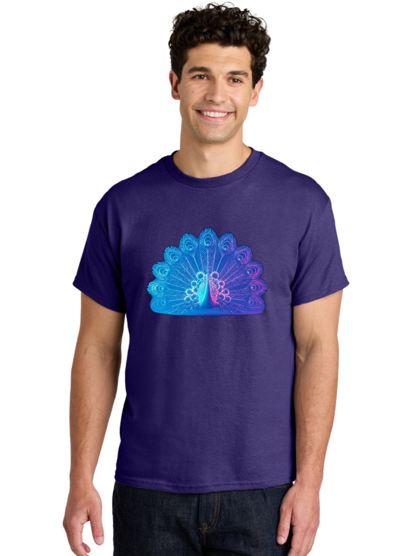 Peacock-Feathers-1 Men'S Graphic Tee, 100% Cotton, Comfortable Casual Summer Wear, Machine Washable, Peacock Feather, Vibrant Colors, Blue And Purple Hues, Intricate Details, Swirling Patterns, Majestic Display, Exotic Bird, Colorful Plumage, Bab120 22