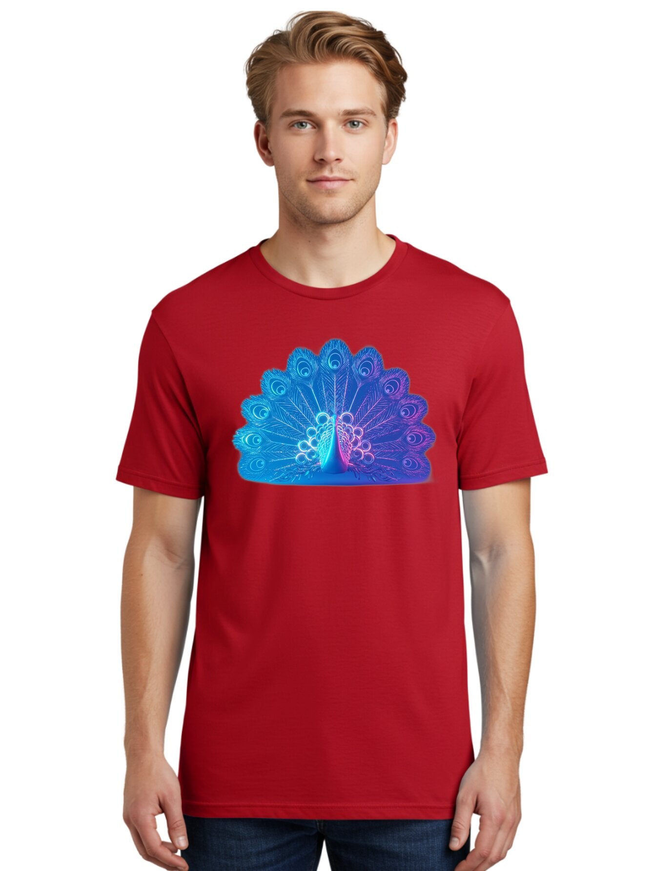 Peacock-Feathers-1 Men'S Graphic Tee, 100% Cotton, Comfortable Casual Summer Wear, Machine Washable, Peacock Feather, Vibrant Colors, Blue And Purple Hues, Intricate Details, Swirling Patterns, Majestic Display, Exotic Bird, Colorful Plumage, Bab120 19