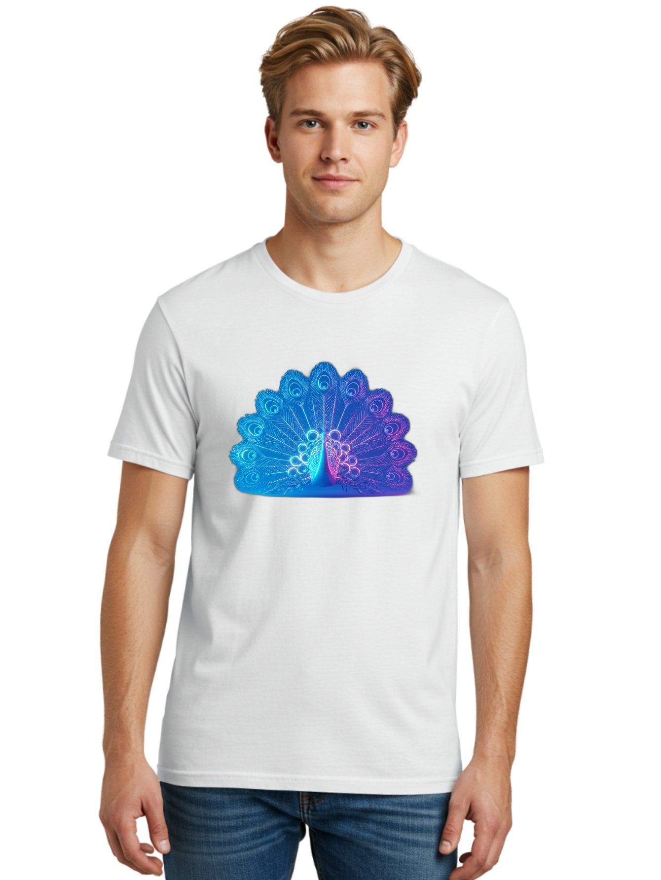Peacock-Feathers-1 Men'S Graphic Tee, 100% Cotton, Comfortable Casual Summer Wear, Machine Washable, Peacock Feather, Vibrant Colors, Blue And Purple Hues, Intricate Details, Swirling Patterns, Majestic Display, Exotic Bird, Colorful Plumage, Bab120 27