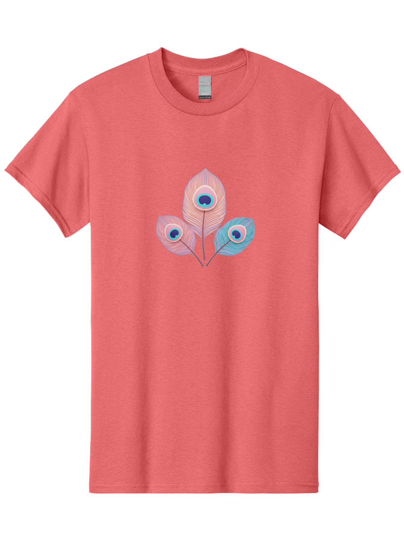 Peacock-Feathers-Graphic Men'S Graphic Tee, 100% Cotton, Comfortable Casual Summer Wear, Machine Washable, Peacock Feathers, Vibrant Colors, Pastel Hues, Eye-Catching Design, Bird Plumage, Decorative Elements, Artistic Patterns, Bab122