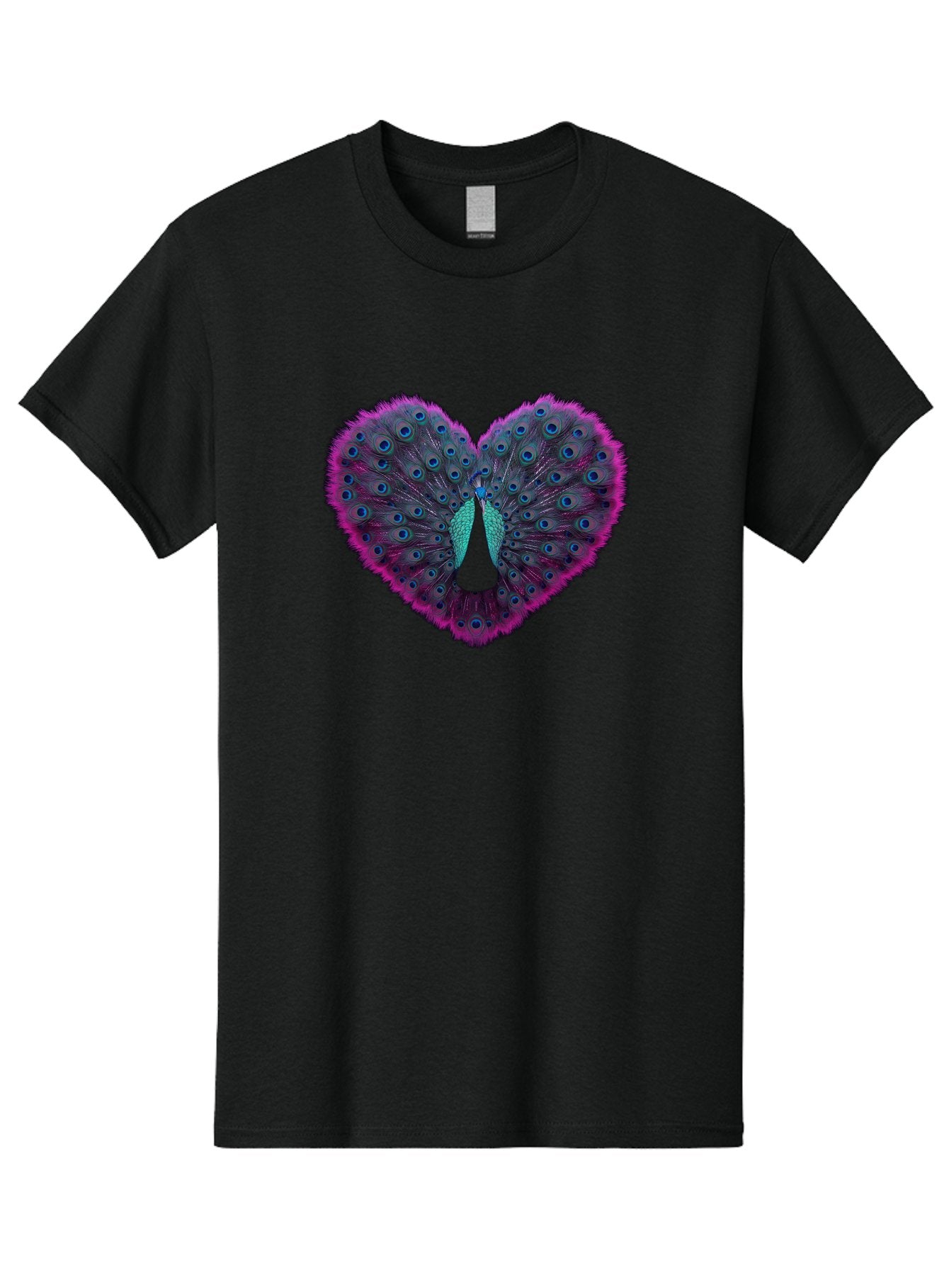 Peacock-Feathers-Heart Men'S Graphic Tee, 100% Cotton, Comfortable Casual Summer Wear, Machine Washable, Peacock Feathers, Heart Shape, Vibrant Colors, Blue Eyespots, Purple And Pink Hues, Symbolic Love, Plumage Display, Artistic Design, Bab123 13
