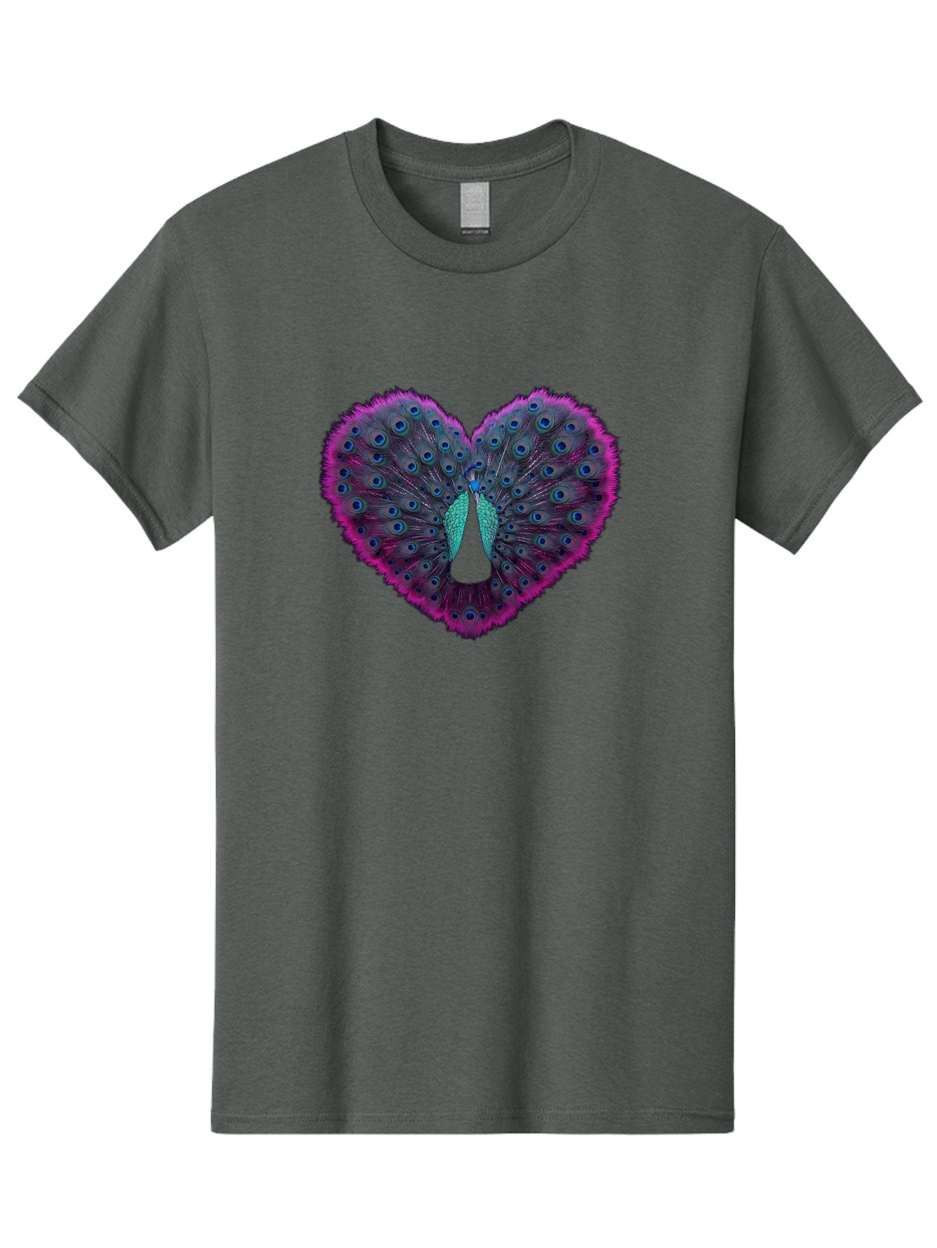 Peacock-Feathers-Heart Men'S Graphic Tee, 100% Cotton, Comfortable Casual Summer Wear, Machine Washable, Peacock Feathers, Heart Shape, Vibrant Colors, Blue Eyespots, Purple And Pink Hues, Symbolic Love, Plumage Display, Artistic Design, Bab123 5