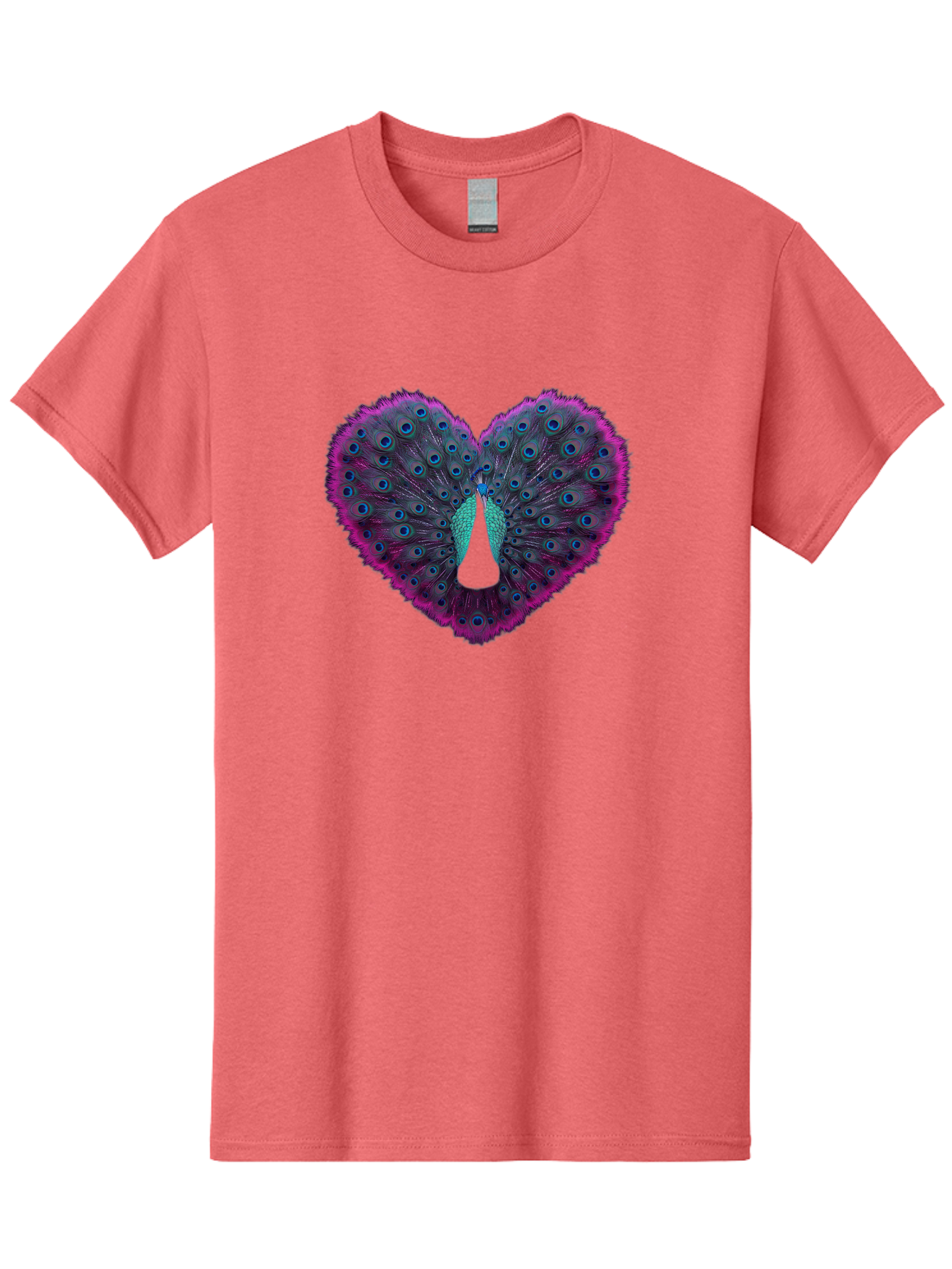 Peacock-Feathers-Heart Men'S Graphic Tee, 100% Cotton, Comfortable Casual Summer Wear, Machine Washable, Peacock Feathers, Heart Shape, Vibrant Colors, Blue Eyespots, Purple And Pink Hues, Symbolic Love, Plumage Display, Artistic Design, Bab123