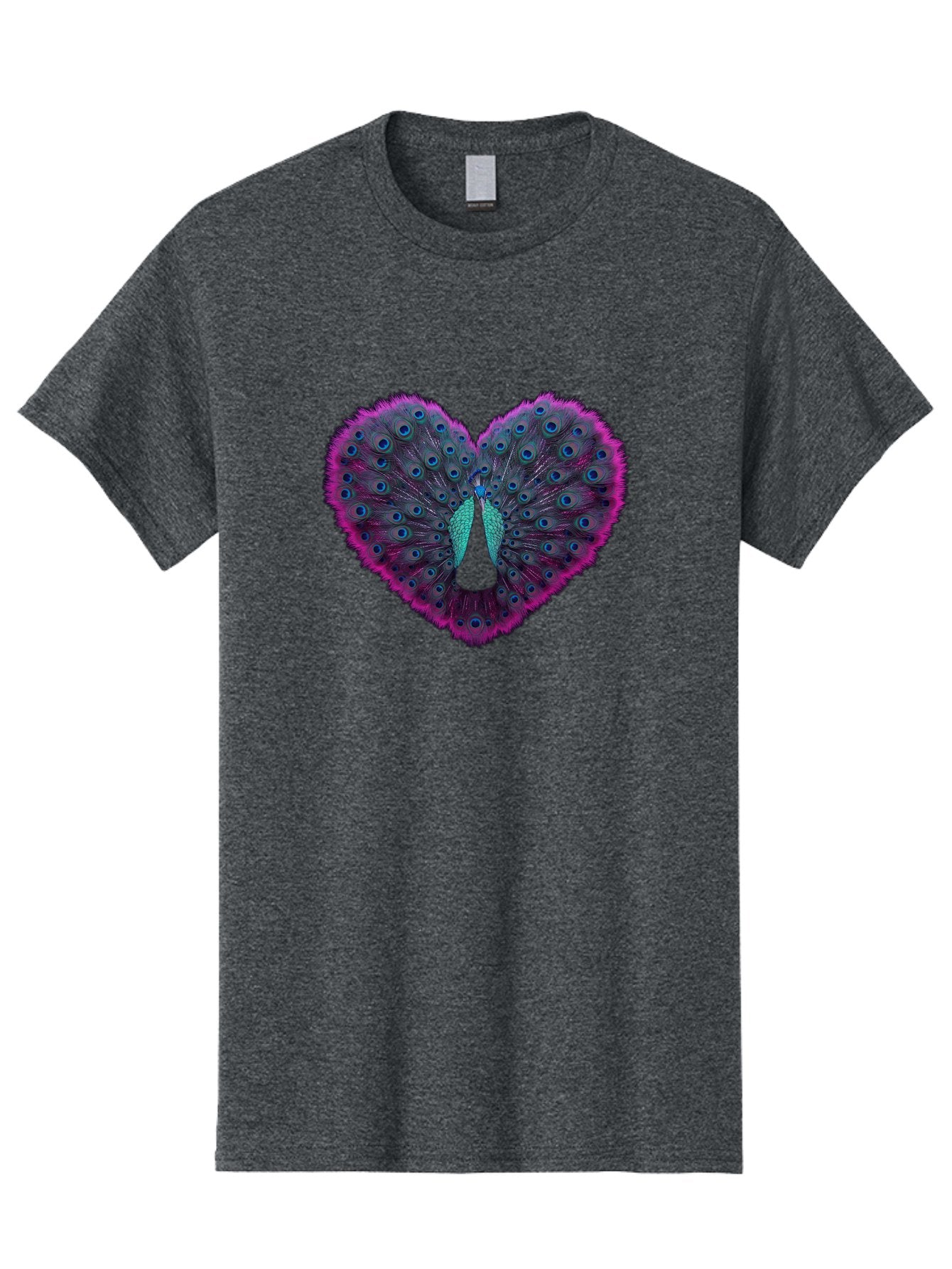 Peacock-Feathers-Heart Men'S Graphic Tee, 100% Cotton, Comfortable Casual Summer Wear, Machine Washable, Peacock Feathers, Heart Shape, Vibrant Colors, Blue Eyespots, Purple And Pink Hues, Symbolic Love, Plumage Display, Artistic Design, Bab123 9