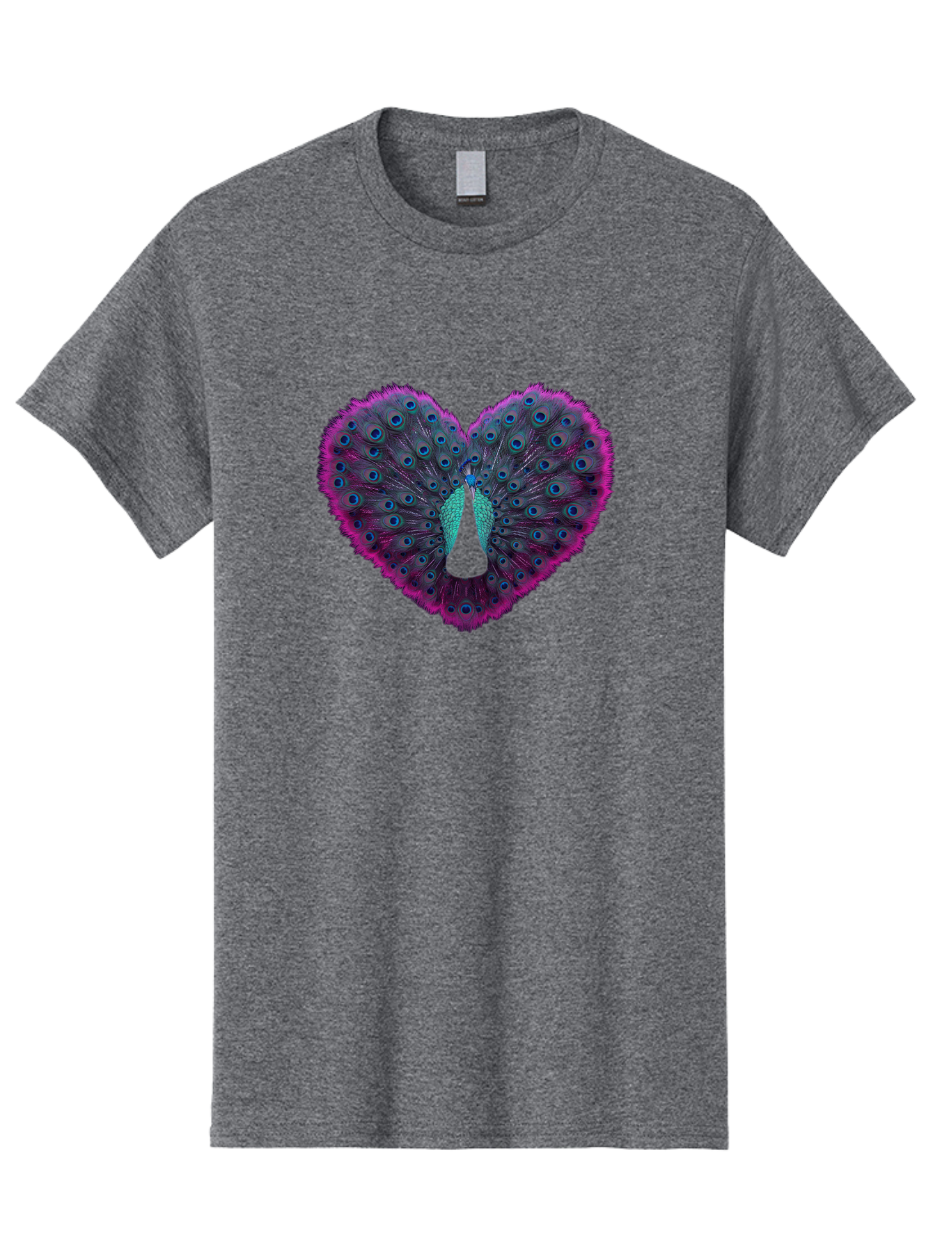 Peacock-Feathers-Heart Men'S Graphic Tee, 100% Cotton, Comfortable Casual Summer Wear, Machine Washable, Peacock Feathers, Heart Shape, Vibrant Colors, Blue Eyespots, Purple And Pink Hues, Symbolic Love, Plumage Display, Artistic Design, Bab123 11