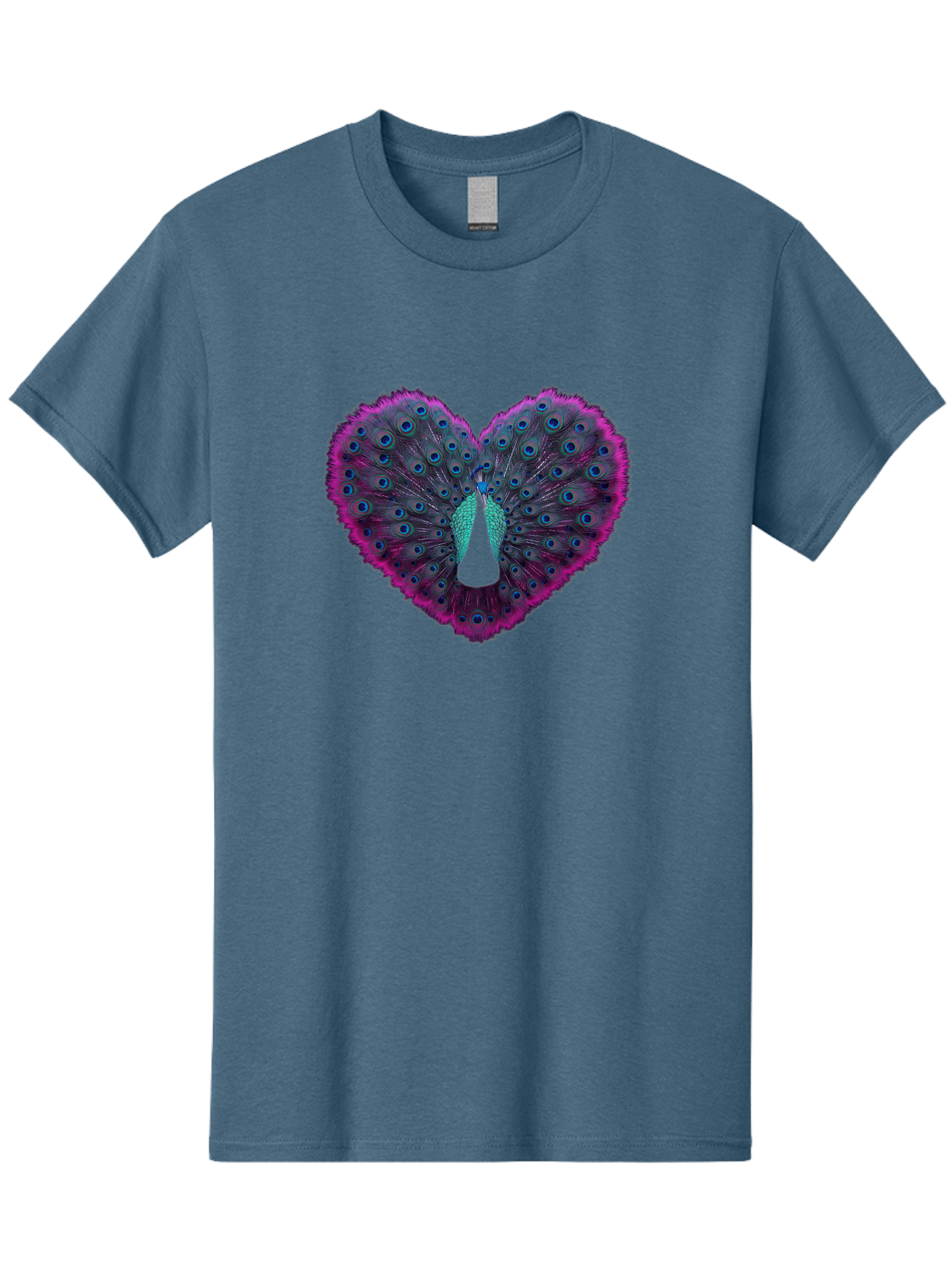 Peacock-Feathers-Heart Men'S Graphic Tee, 100% Cotton, Comfortable Casual Summer Wear, Machine Washable, Peacock Feathers, Heart Shape, Vibrant Colors, Blue Eyespots, Purple And Pink Hues, Symbolic Love, Plumage Display, Artistic Design, Bab123 13