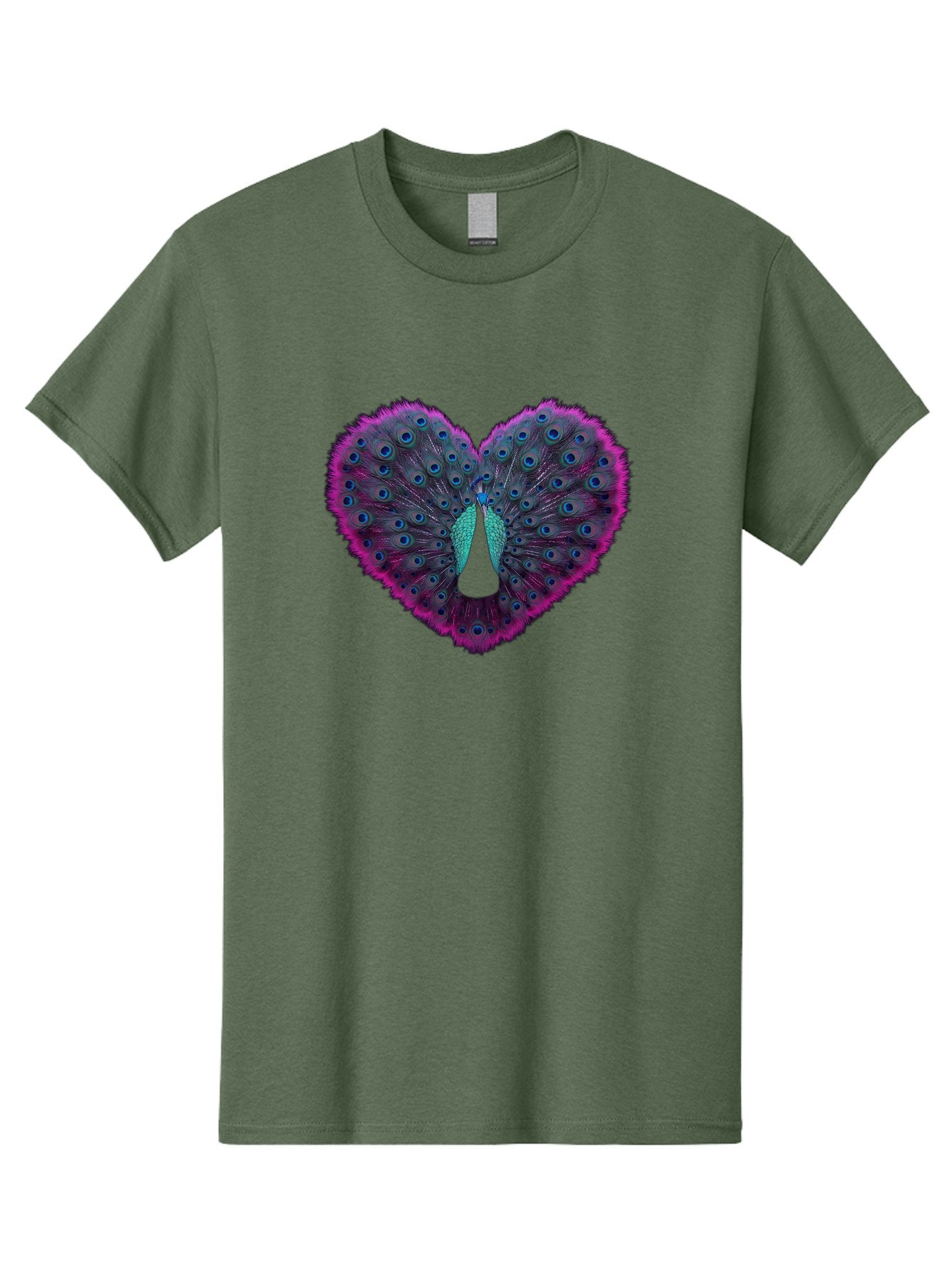 Peacock-Feathers-Heart Men'S Graphic Tee, 100% Cotton, Comfortable Casual Summer Wear, Machine Washable, Peacock Feathers, Heart Shape, Vibrant Colors, Blue Eyespots, Purple And Pink Hues, Symbolic Love, Plumage Display, Artistic Design, Bab123 8