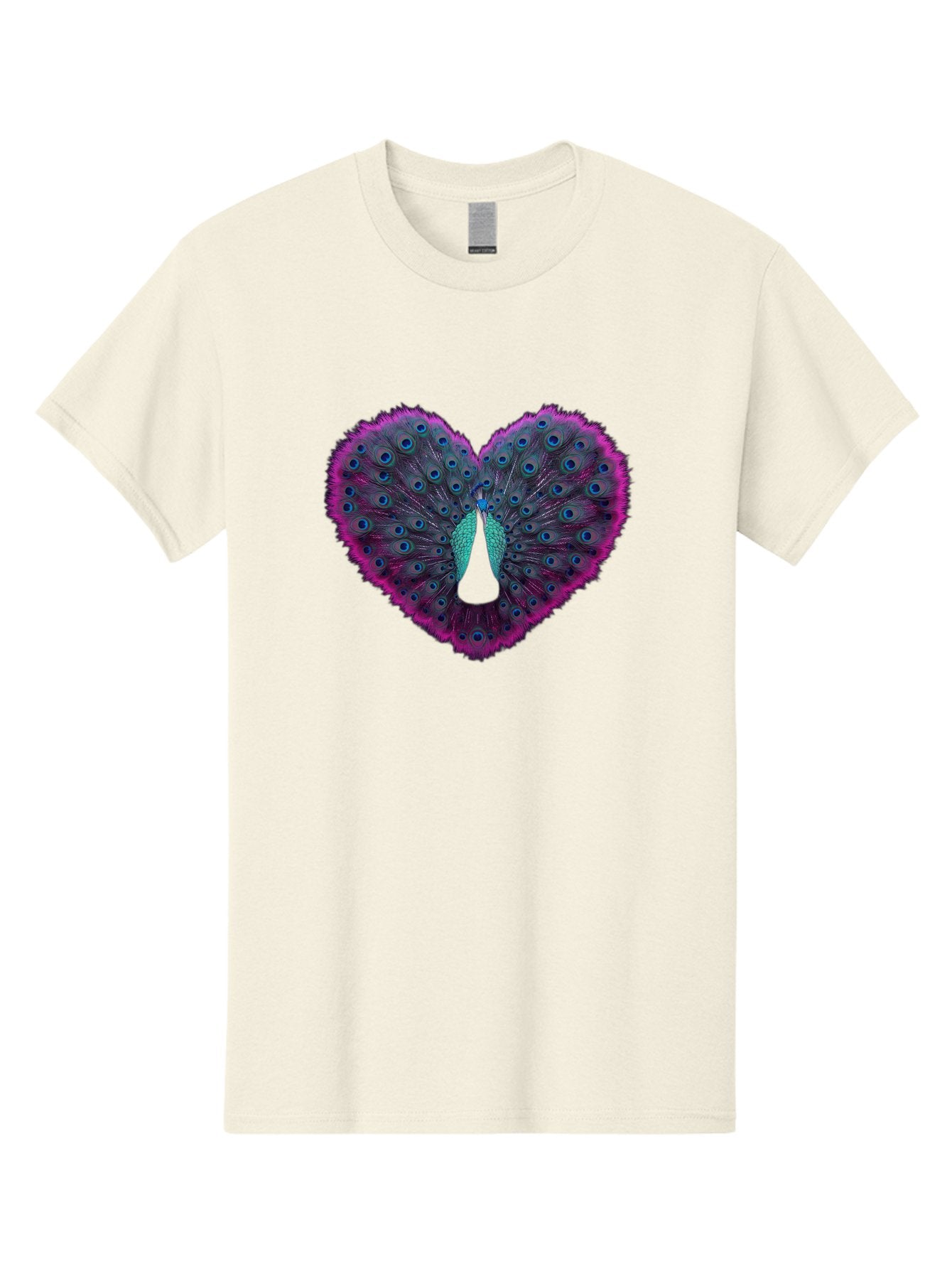 Peacock-Feathers-Heart Men'S Graphic Tee, 100% Cotton, Comfortable Casual Summer Wear, Machine Washable, Peacock Feathers, Heart Shape, Vibrant Colors, Blue Eyespots, Purple And Pink Hues, Symbolic Love, Plumage Display, Artistic Design, Bab123 10