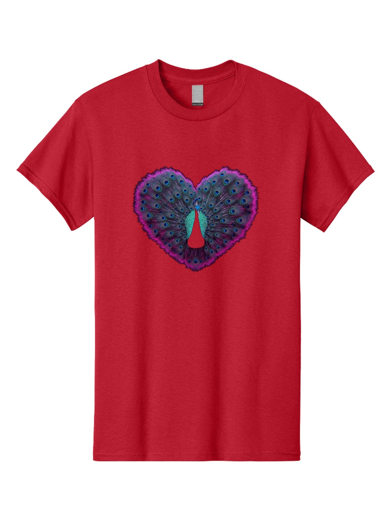 Peacock-Feathers-Heart Men'S Graphic Tee, 100% Cotton, Comfortable Casual Summer Wear, Machine Washable, Peacock Feathers, Heart Shape, Vibrant Colors, Blue Eyespots, Purple And Pink Hues, Symbolic Love, Plumage Display, Artistic Design, Bab123 4